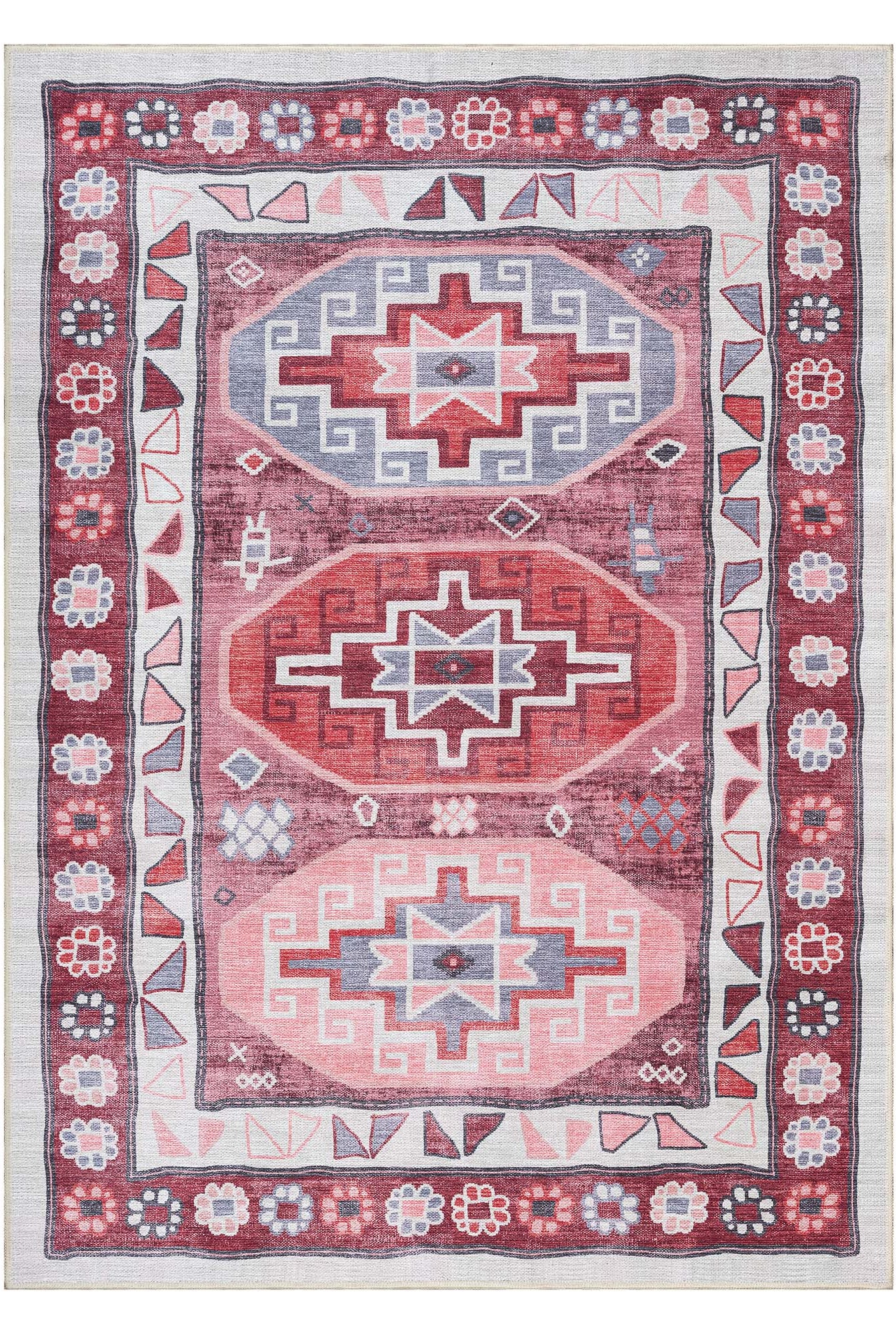 Aura Red Orange Herki Vintage Oushak Rug