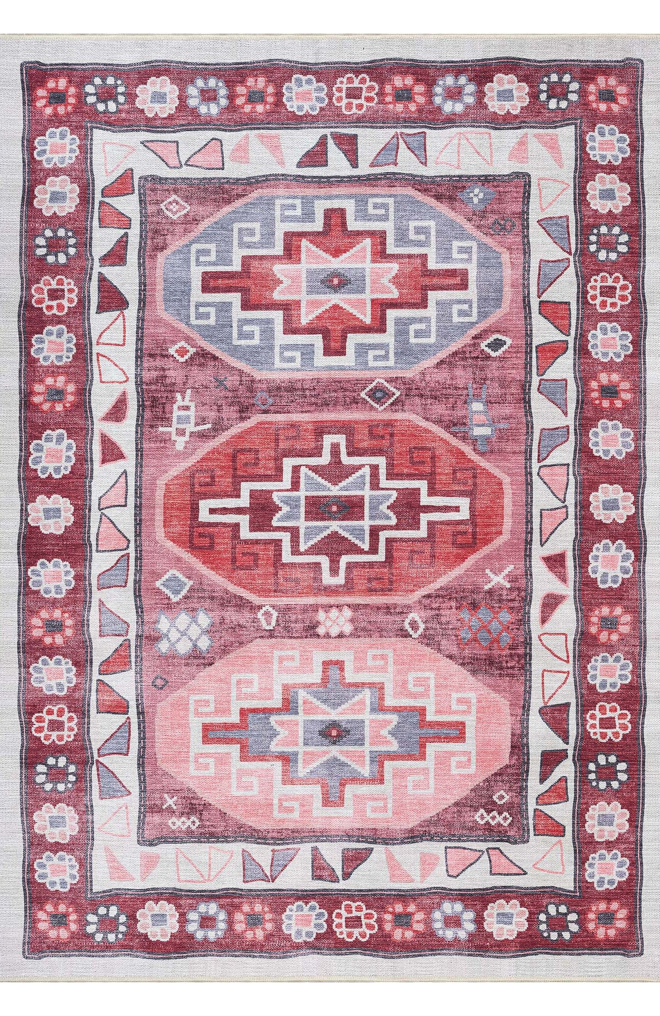 Aura Red Orange Herki Vintage Oushak Rug