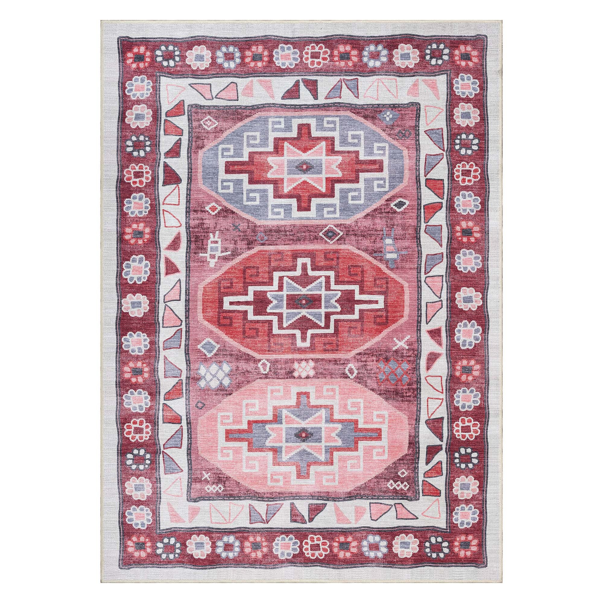 Aura Red Orange Herki Vintage Oushak Rug
