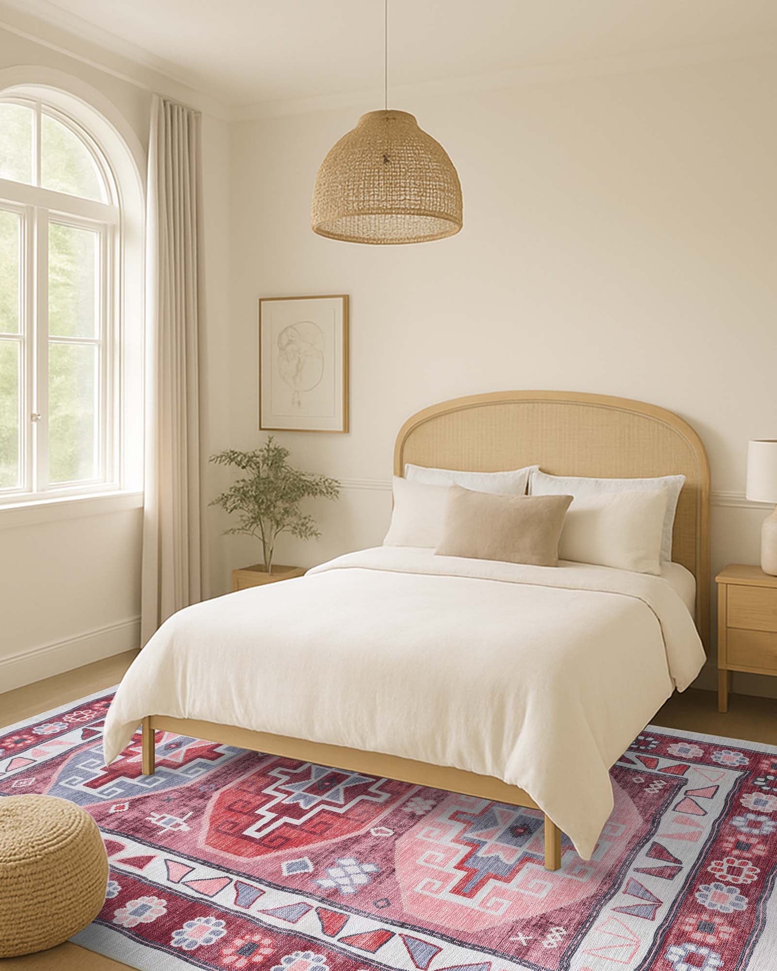 Aura Red Orange Herki Vintage Oushak Rug