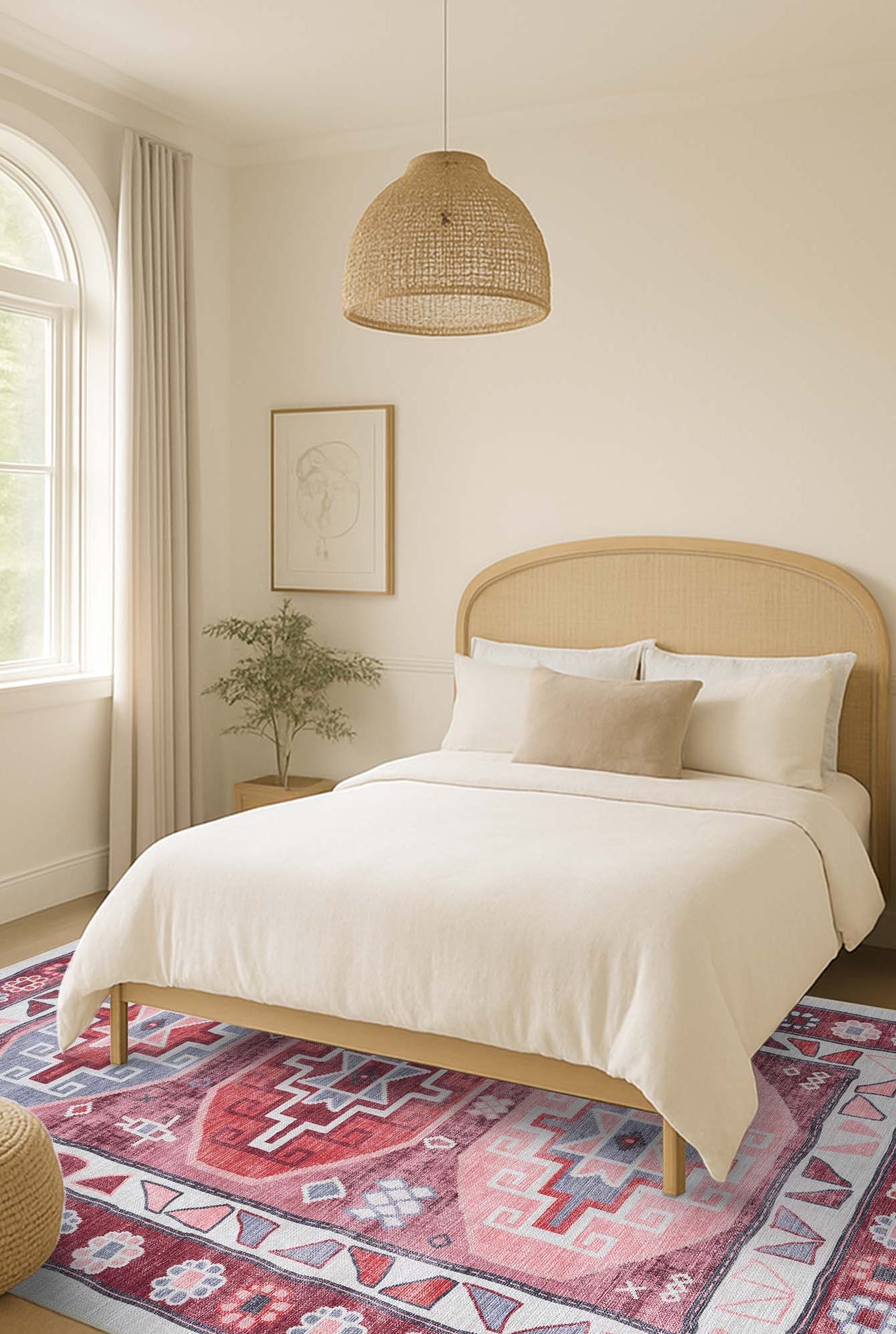 Aura Red Orange Herki Vintage Oushak Rug