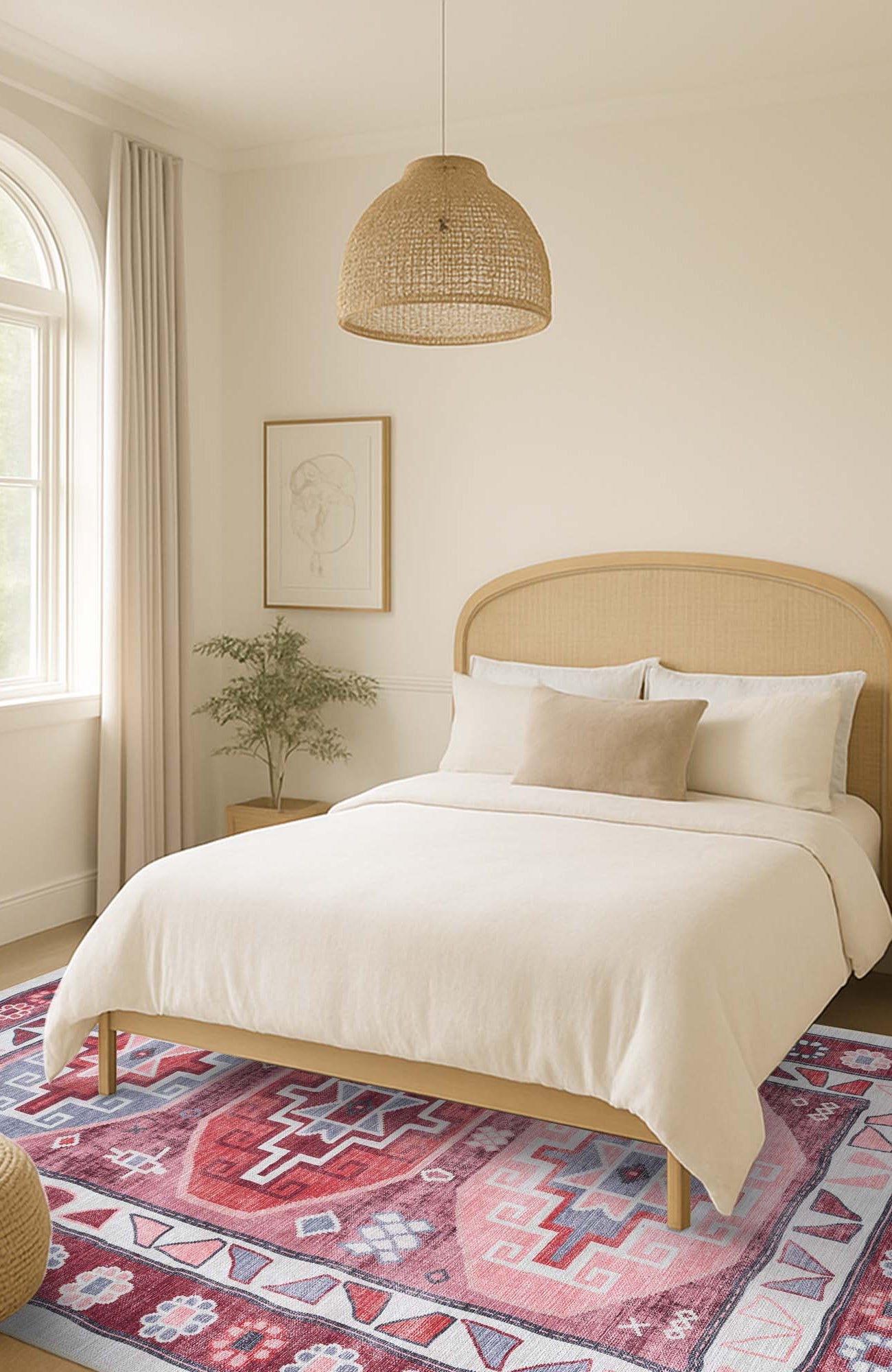 Aura Red Orange Herki Vintage Oushak Rug