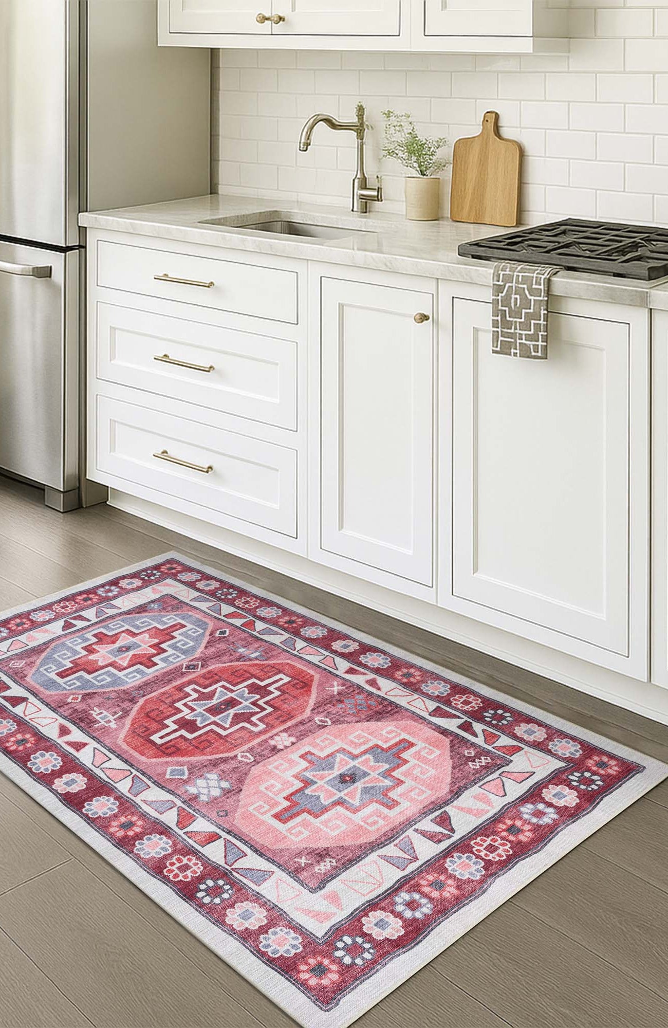 Aura Red Orange Herki Vintage Oushak Rug