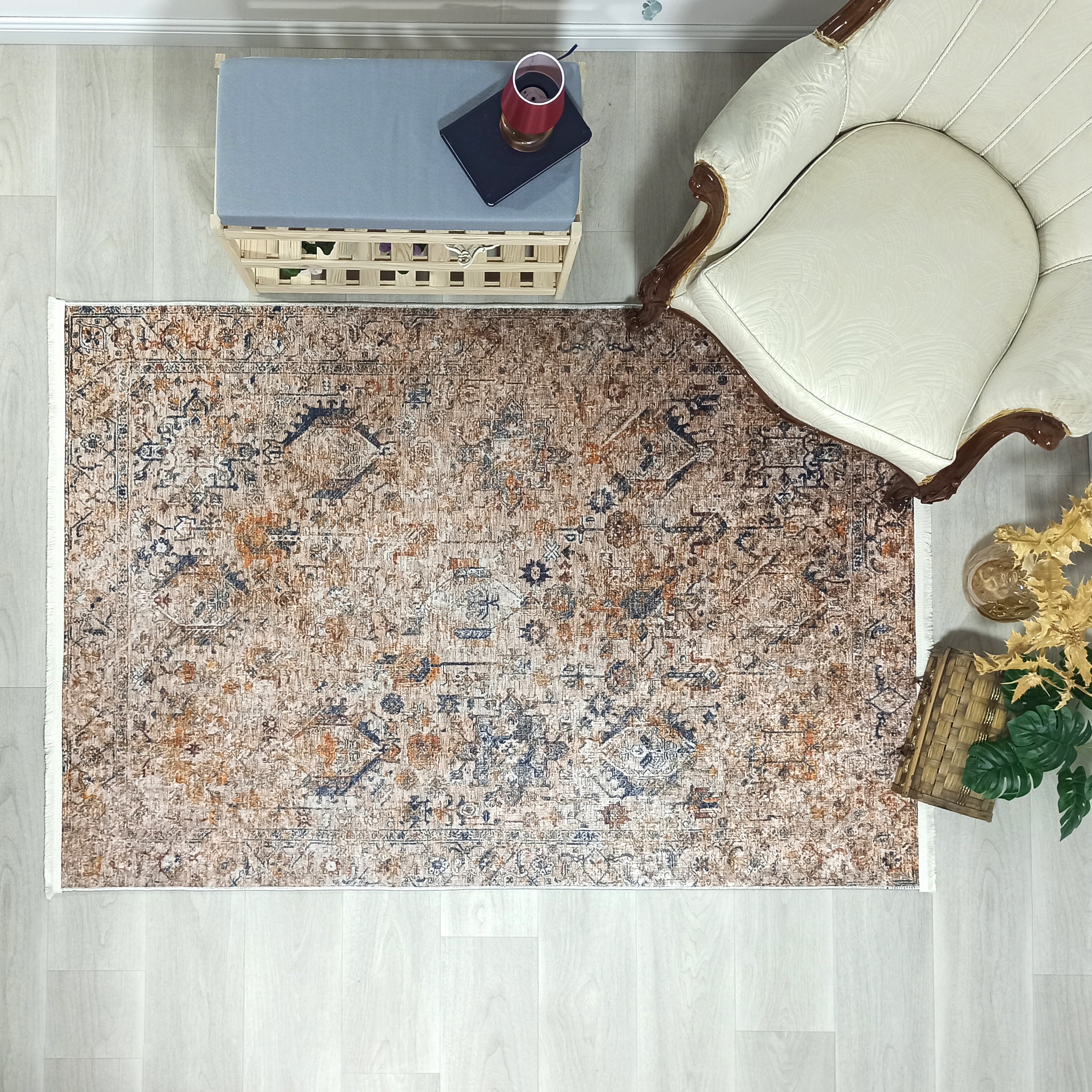 Persian Style Brown Beige Vintage Design Rug