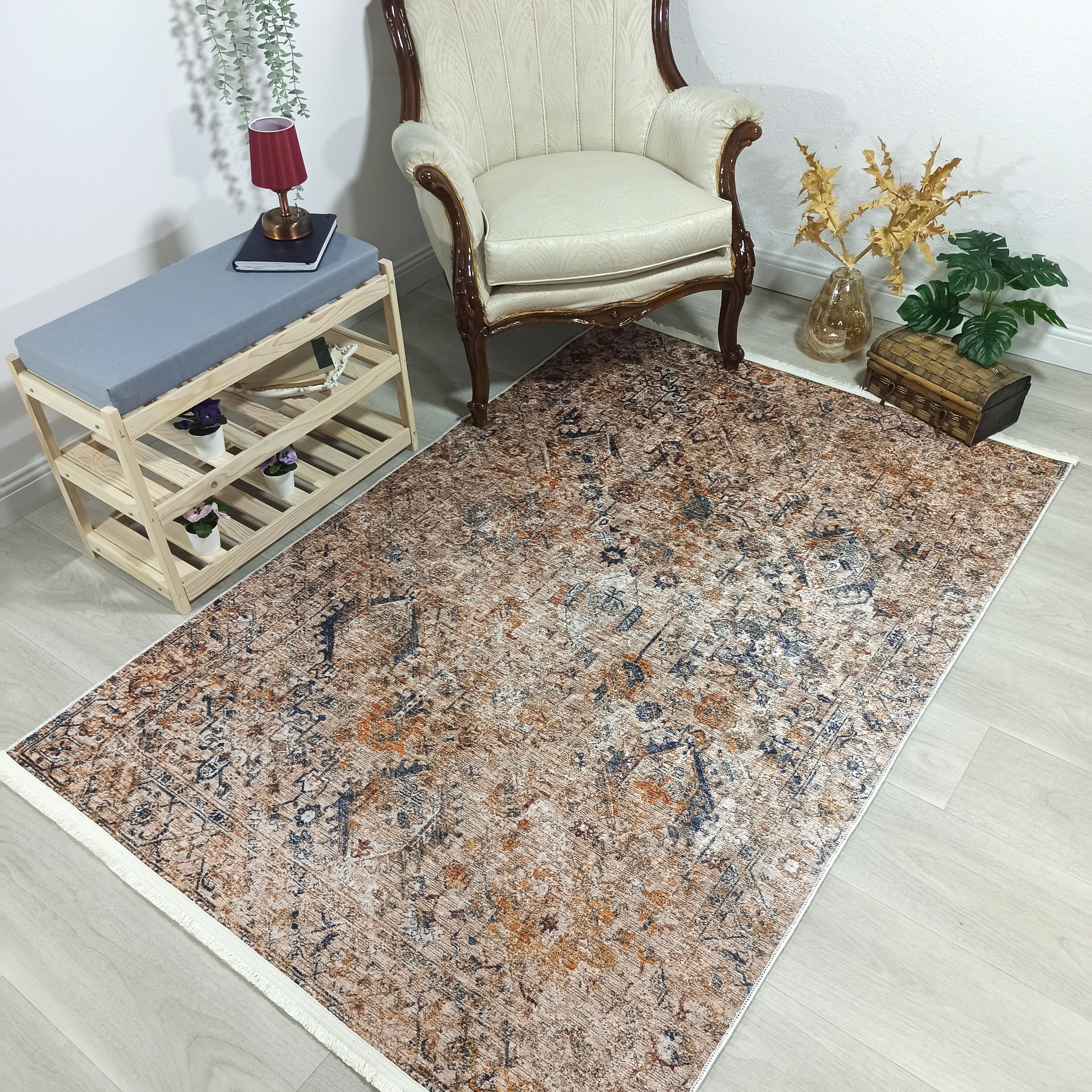 Persian Style Brown Beige Vintage Design Rug