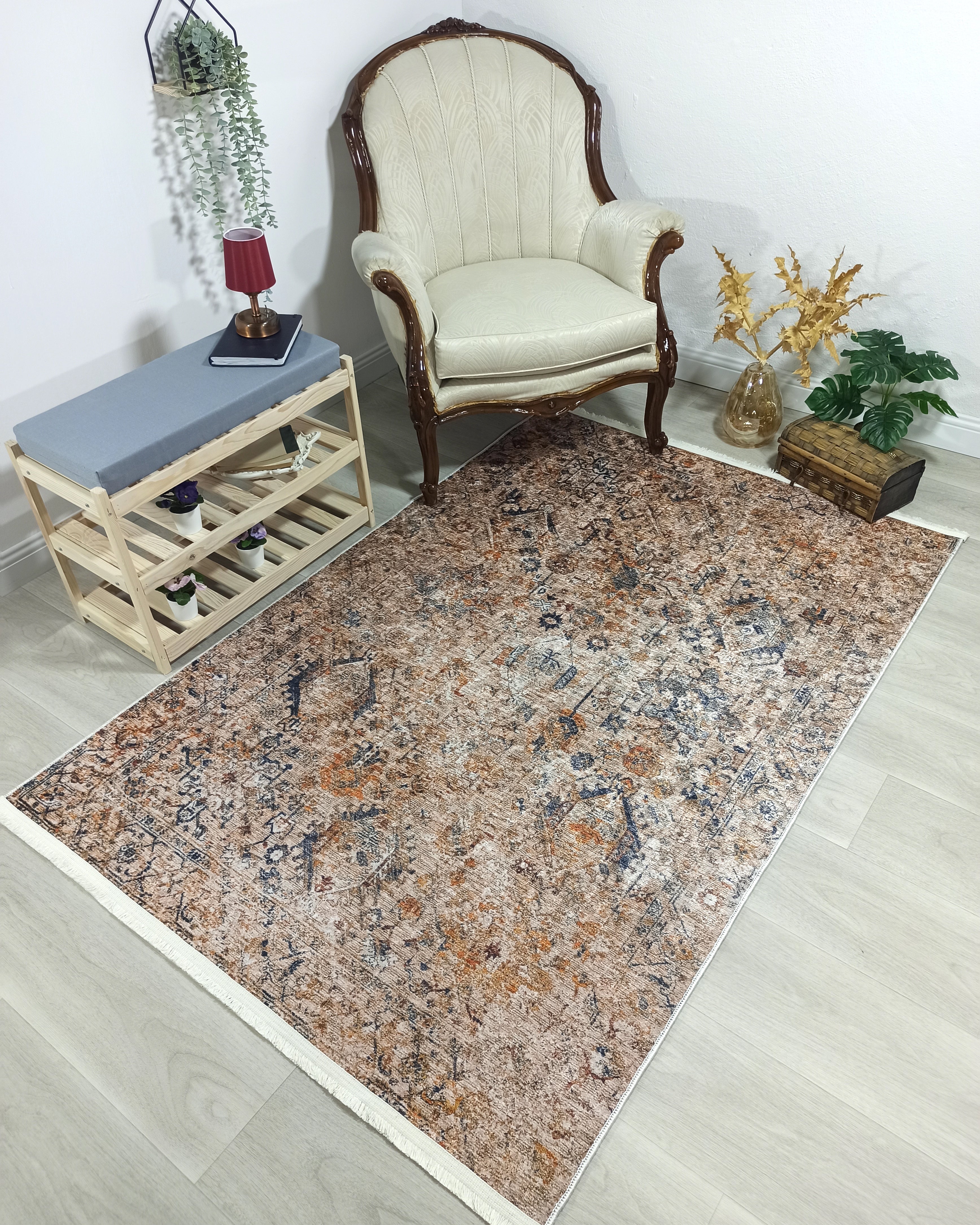 Persian Style Brown Beige Vintage Design Rug