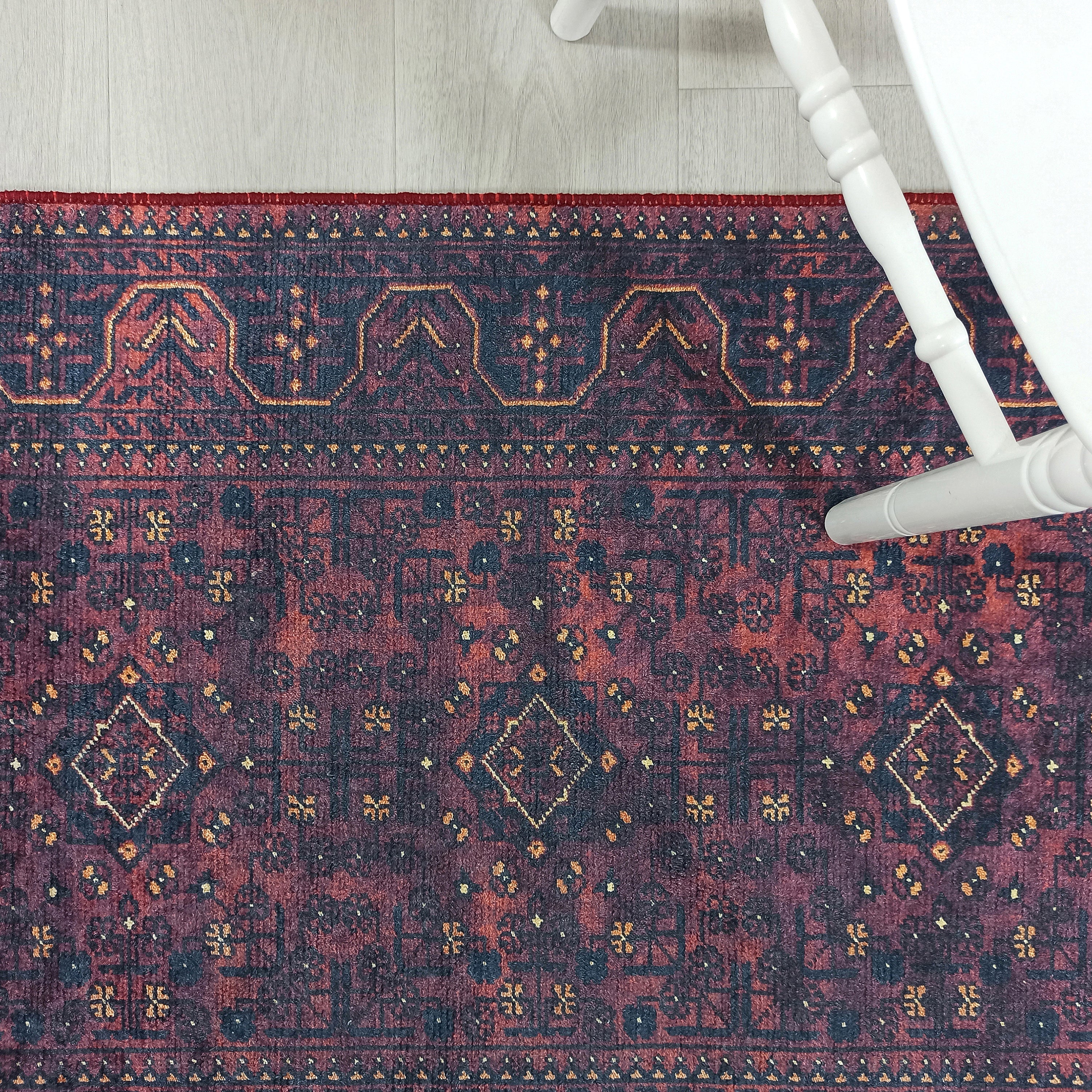 Turkish Oushak Traditional Mid-century Red Navy Blue Rug