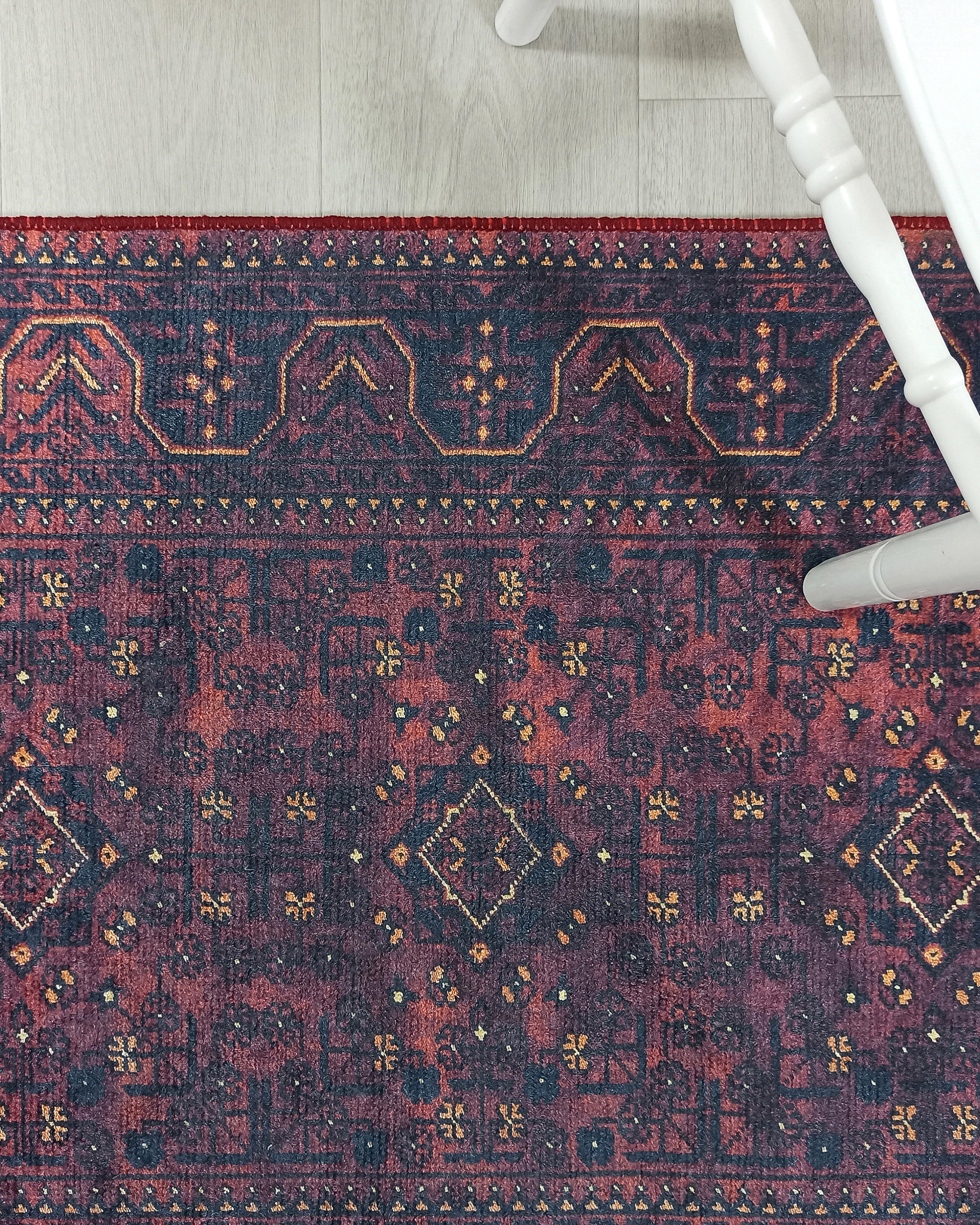 Turkish Oushak Traditional Mid-century Red Navy Blue Rug