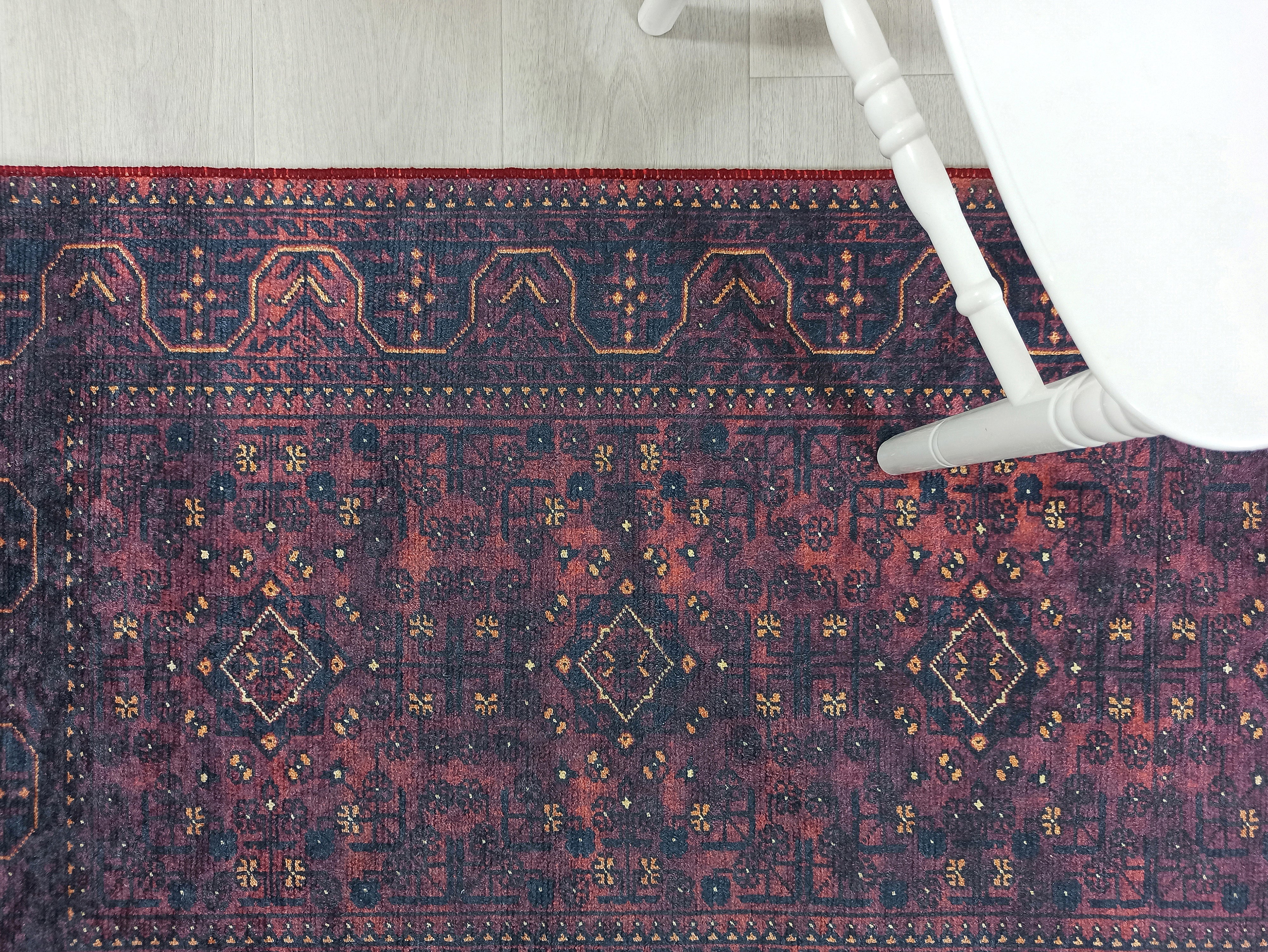 Turkish Oushak Traditional Mid-century Red Navy Blue Rug