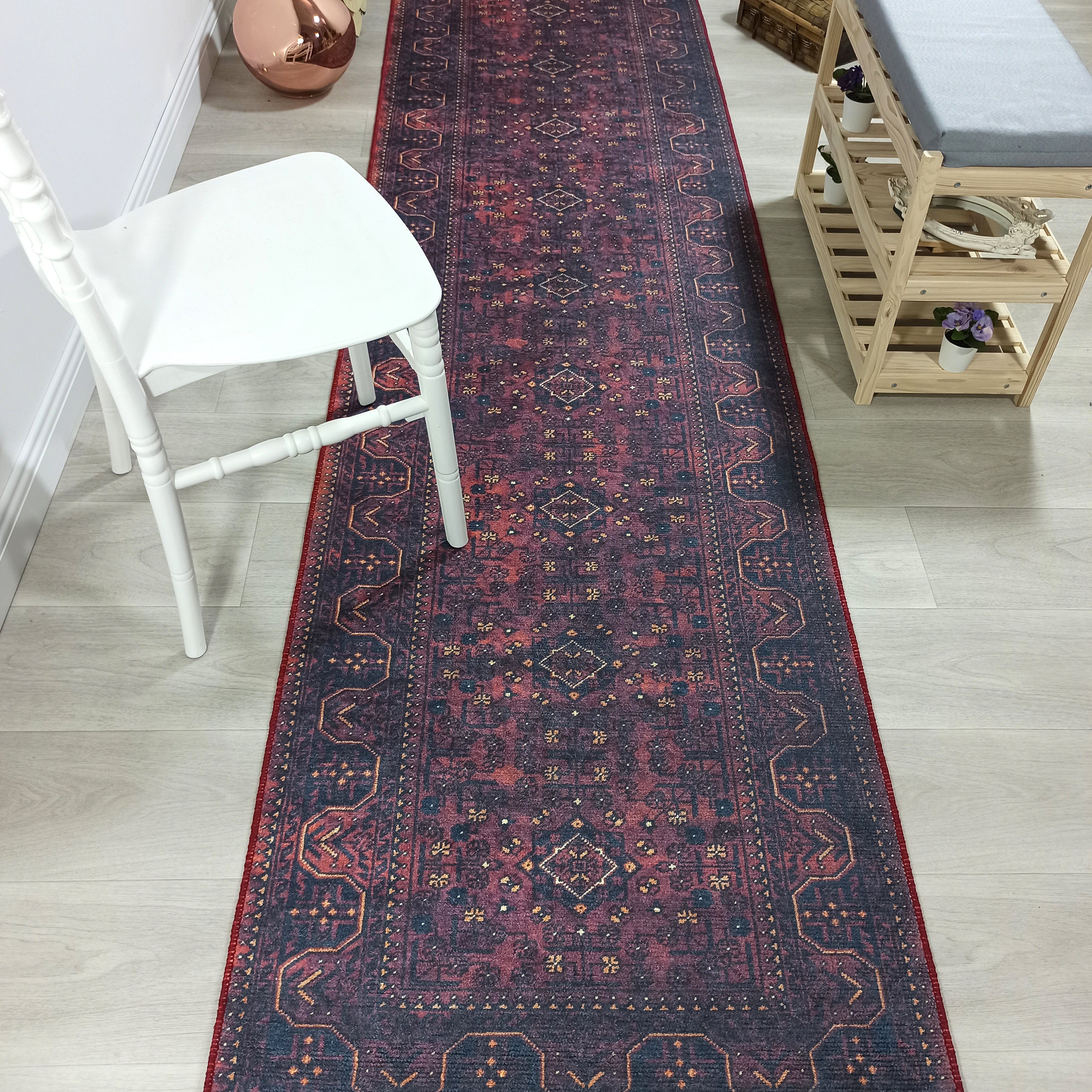 Turkish Oushak Traditional Mid-century Red Navy Blue Rug