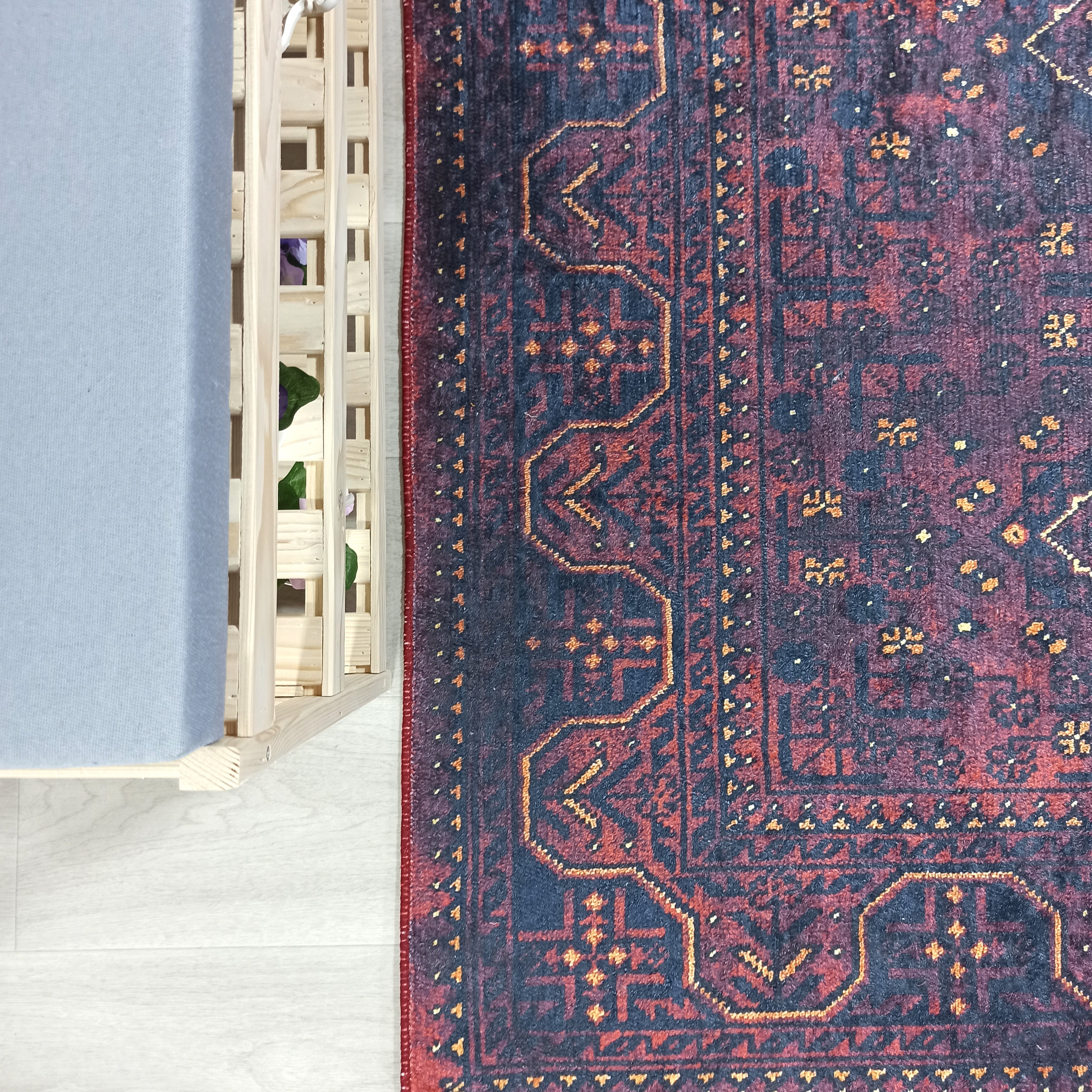 Turkish Oushak Traditional Mid-century Red Navy Blue Rug