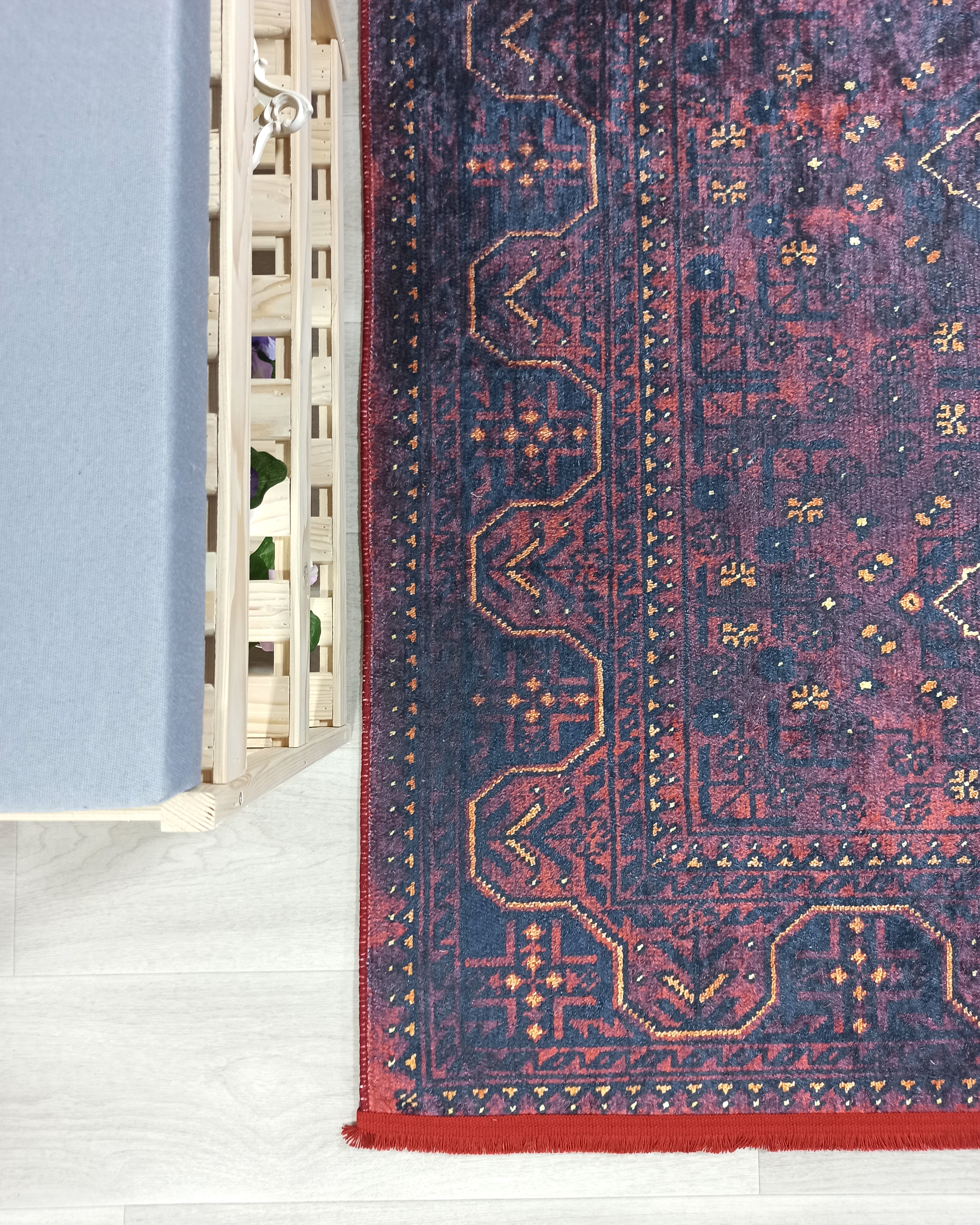 Turkish Oushak Traditional Mid-century Red Navy Blue Rug