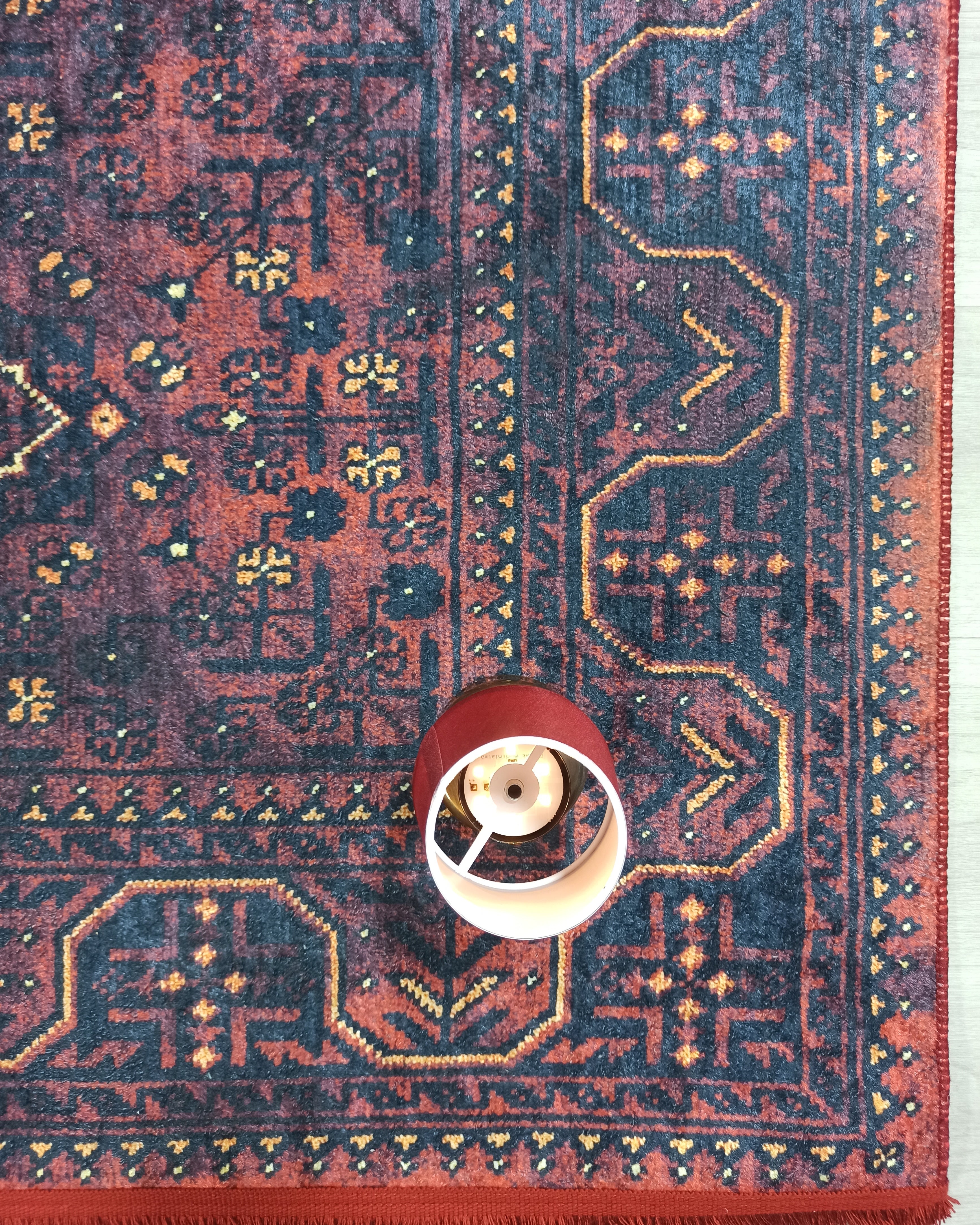 Turkish Oushak Traditional Mid-century Red Navy Blue Rug