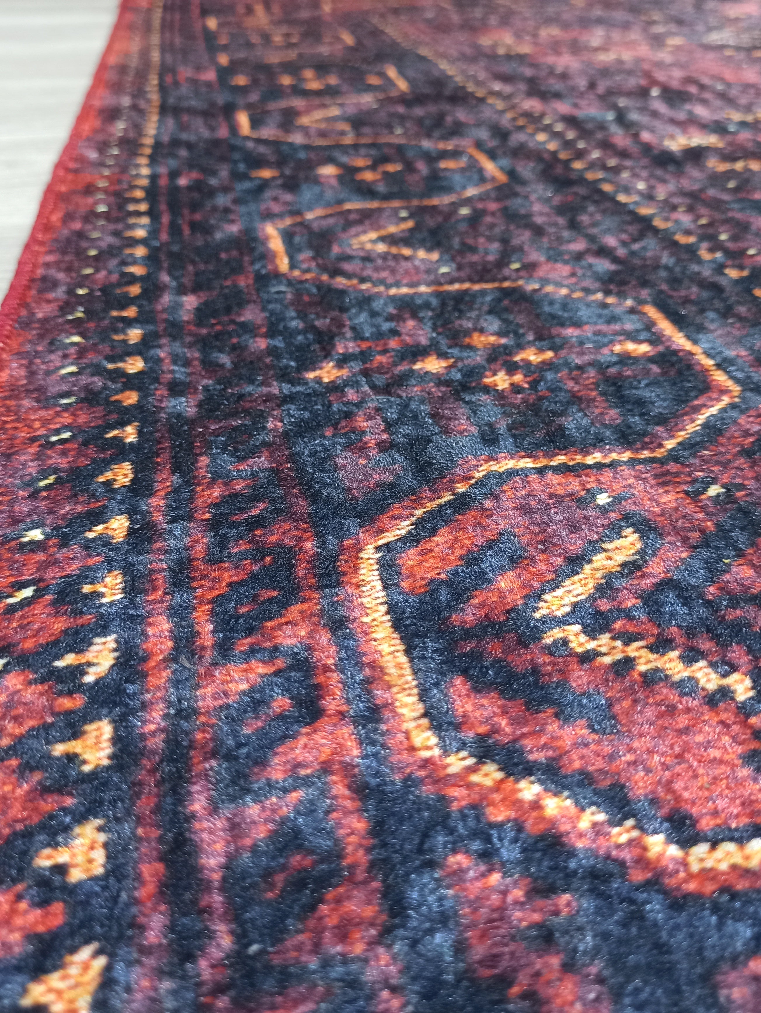 Turkish Oushak Traditional Mid-century Red Navy Blue Rug