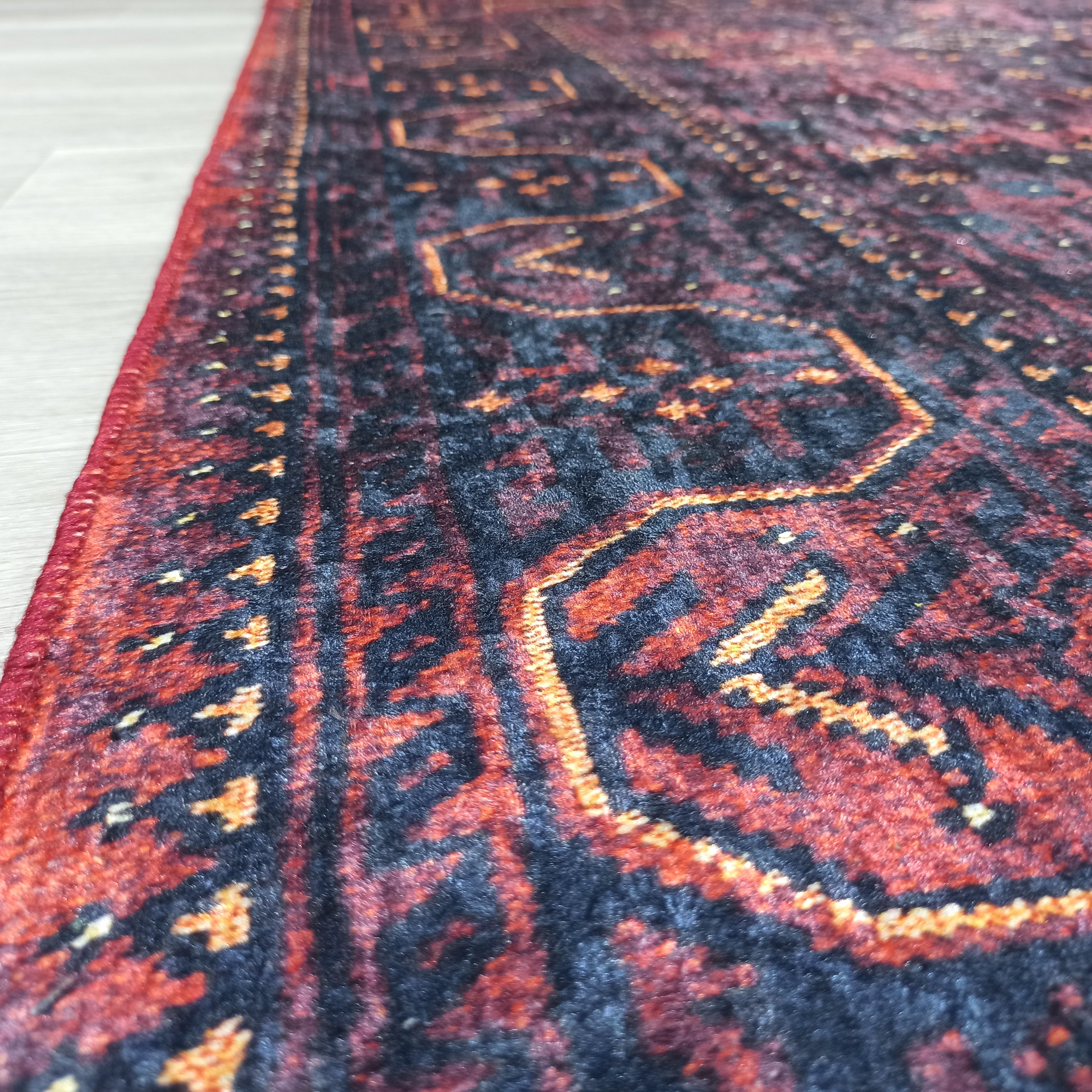 Turkish Oushak Traditional Mid-century Red Navy Blue Rug