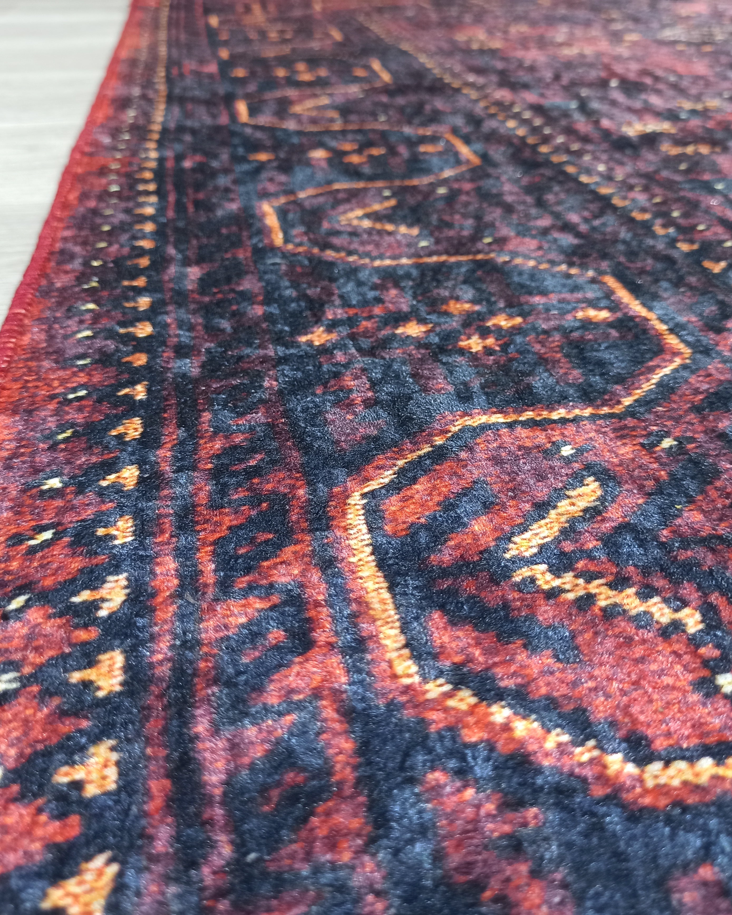 Turkish Oushak Traditional Mid-century Red Navy Blue Rug