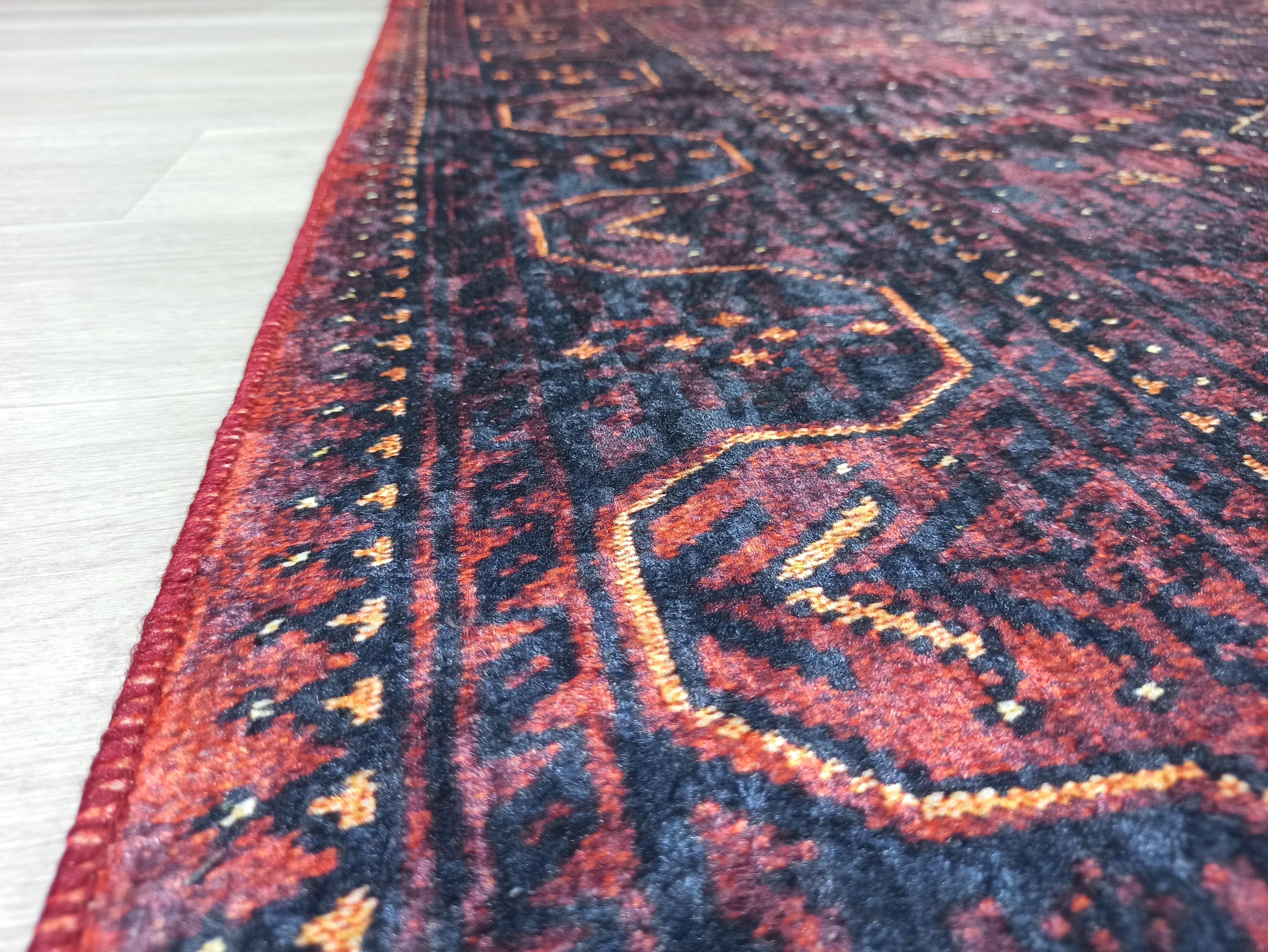 Turkish Oushak Traditional Mid-century Red Navy Blue Rug
