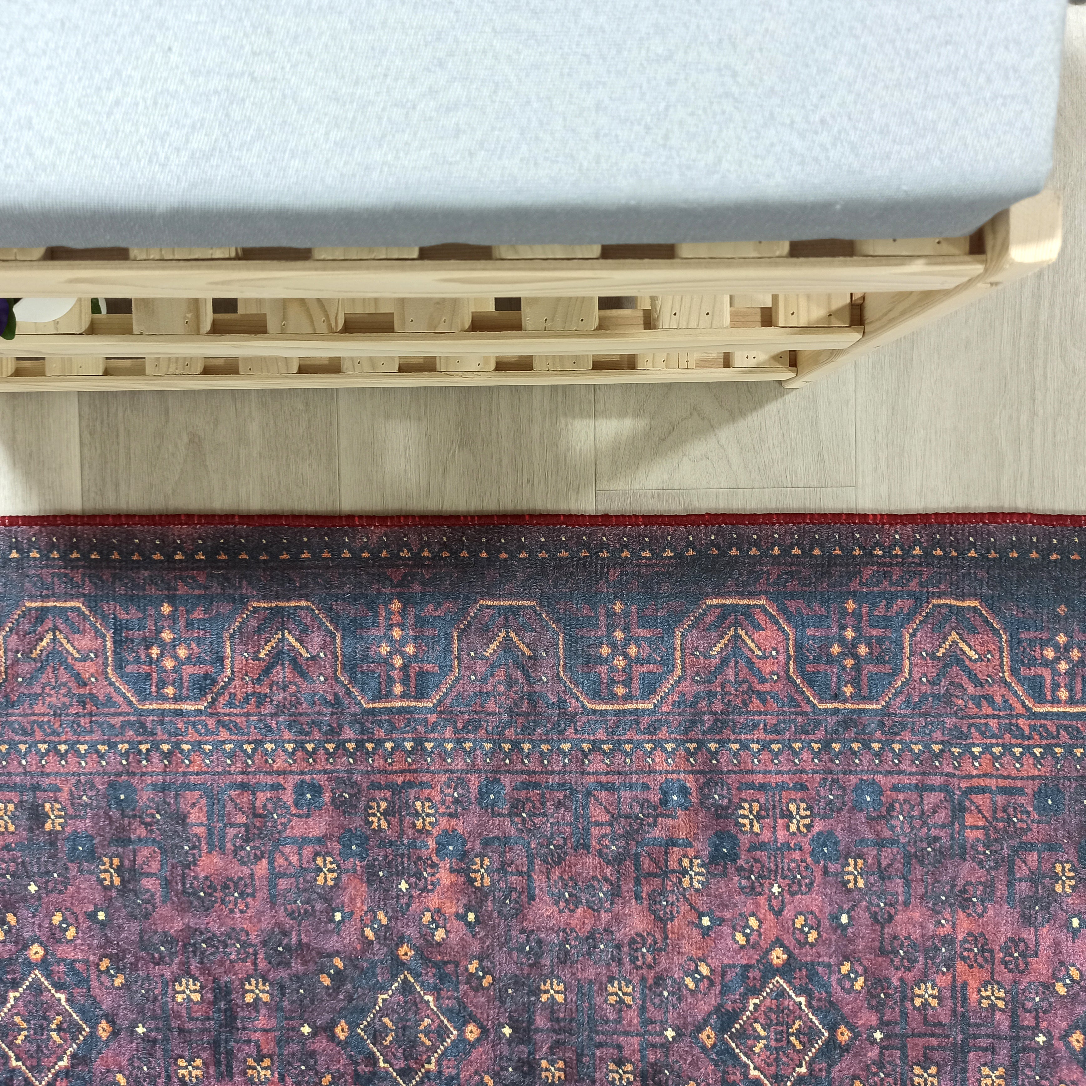 Turkish Oushak Traditional Mid-century Red Navy Blue Rug