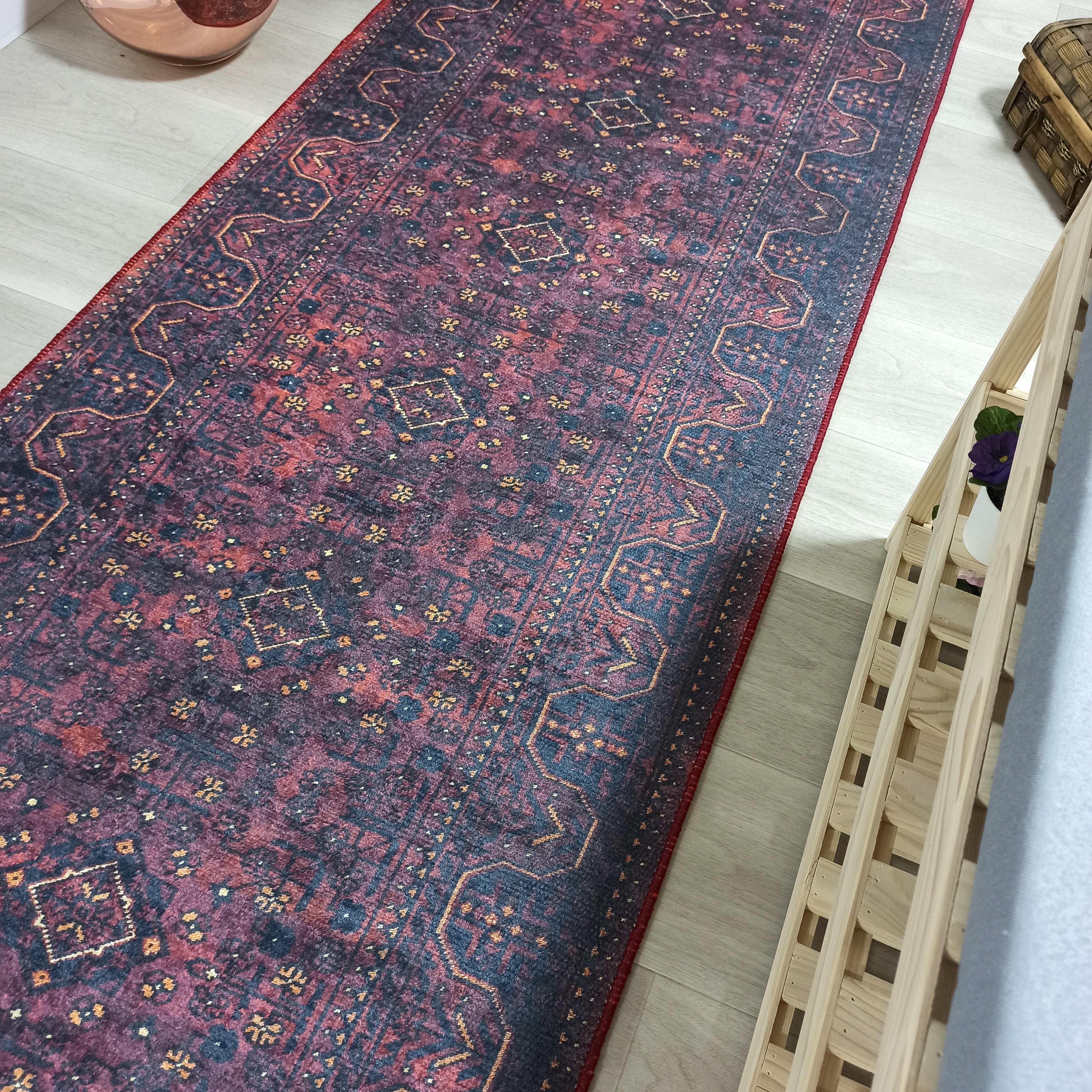 Turkish Oushak Traditional Mid-century Red Navy Blue Rug