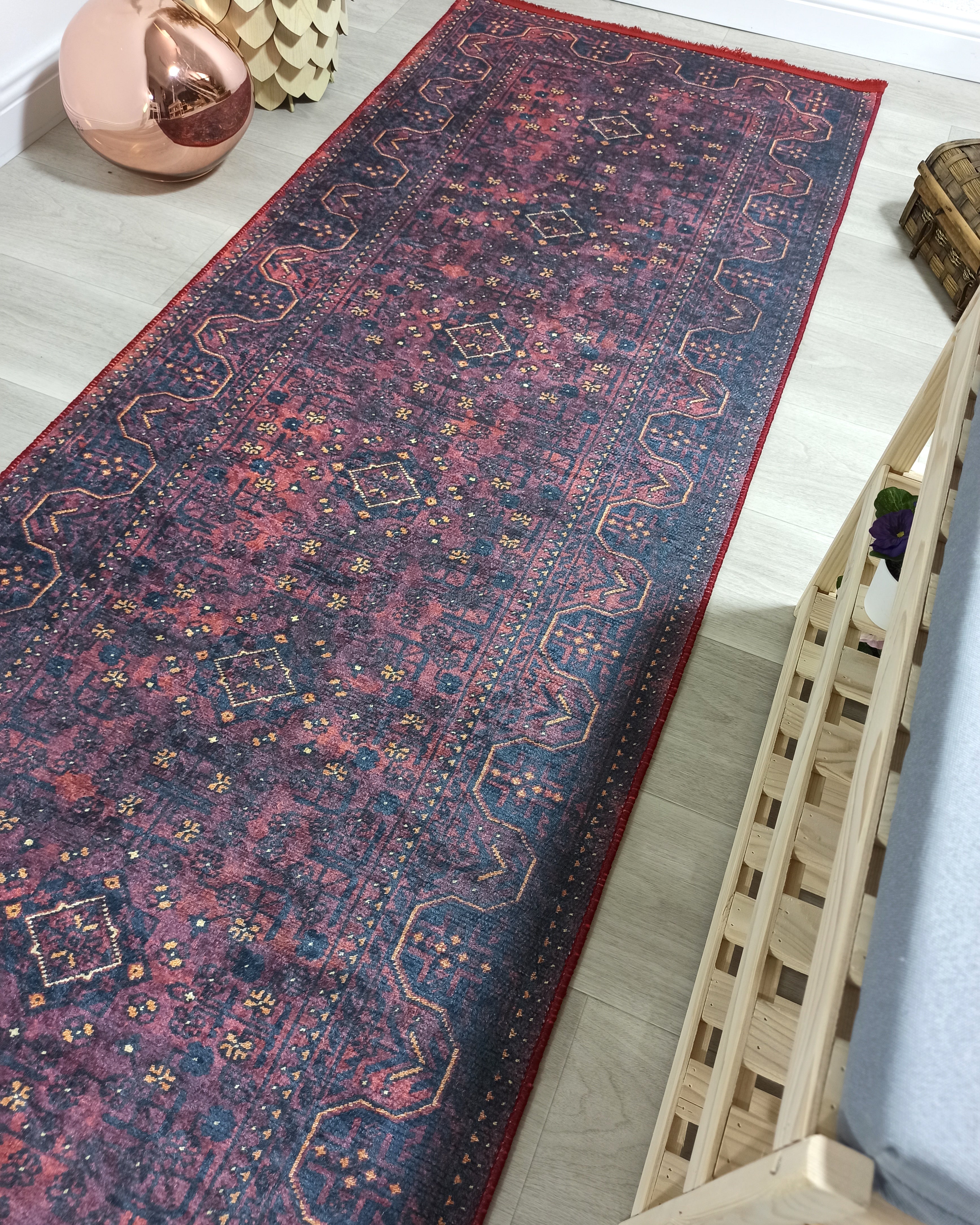 Turkish Oushak Traditional Mid-century Red Navy Blue Rug