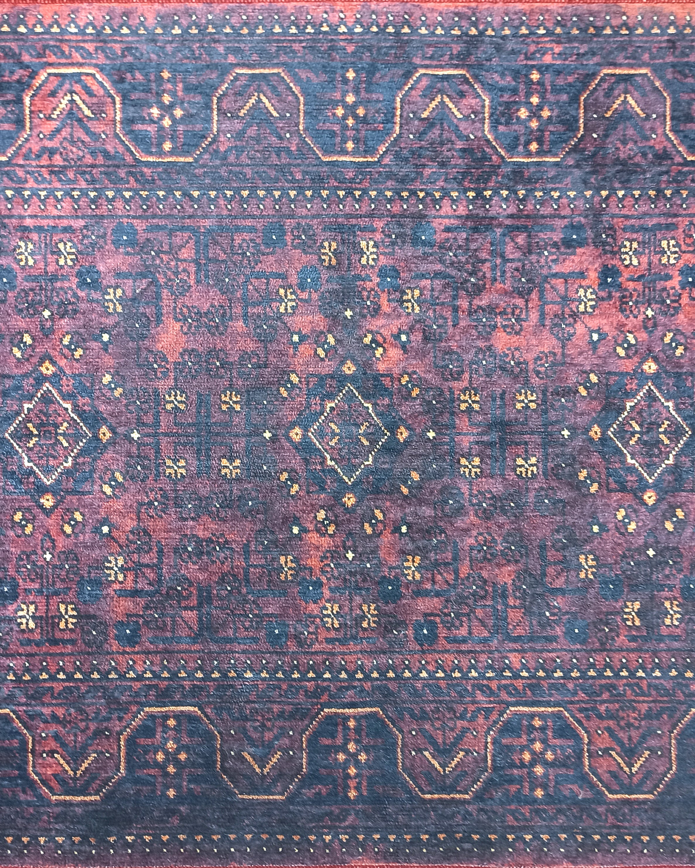 Turkish Oushak Traditional Mid-century Red Navy Blue Rug
