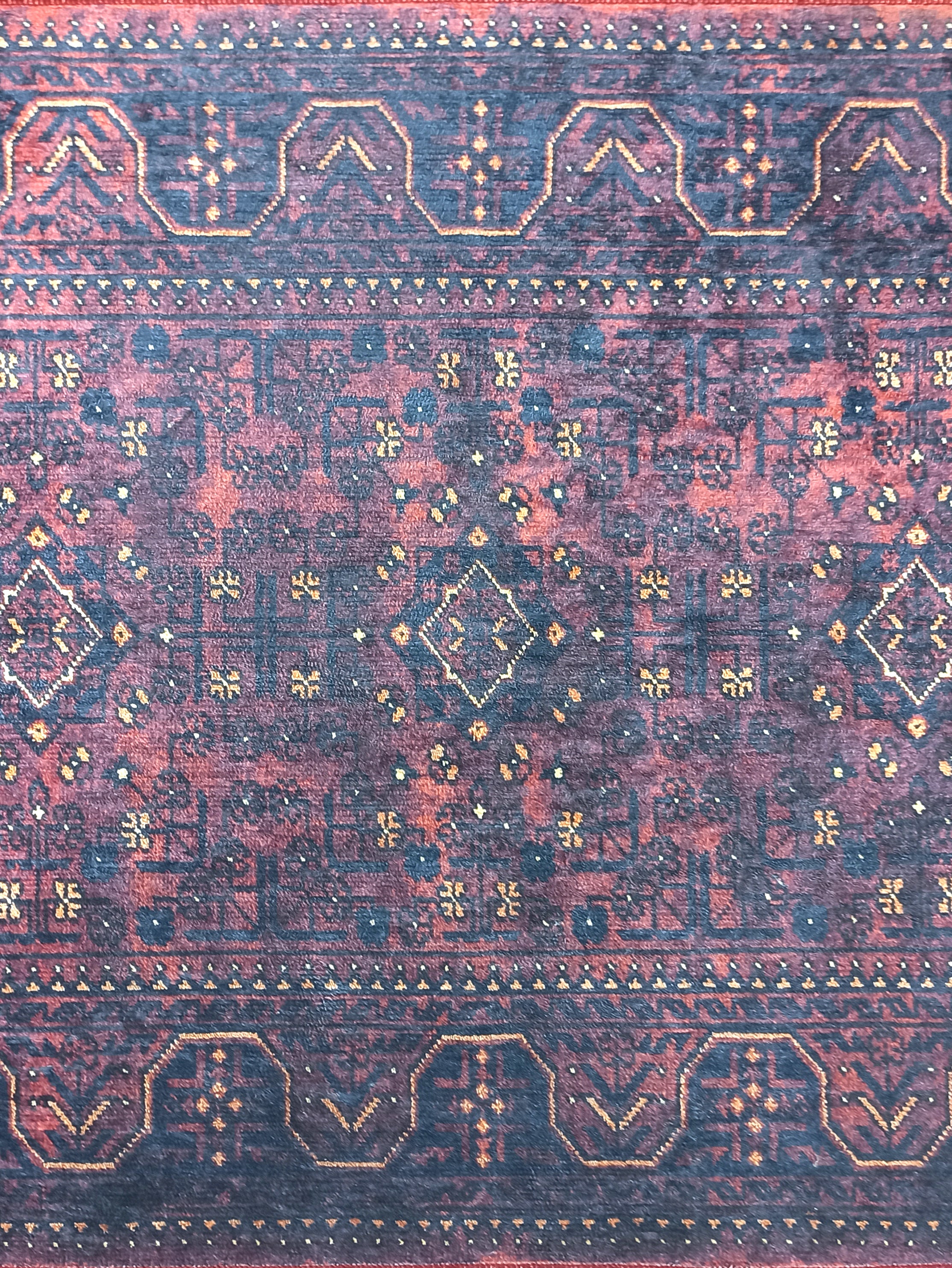 Turkish Oushak Traditional Mid-century Red Navy Blue Rug