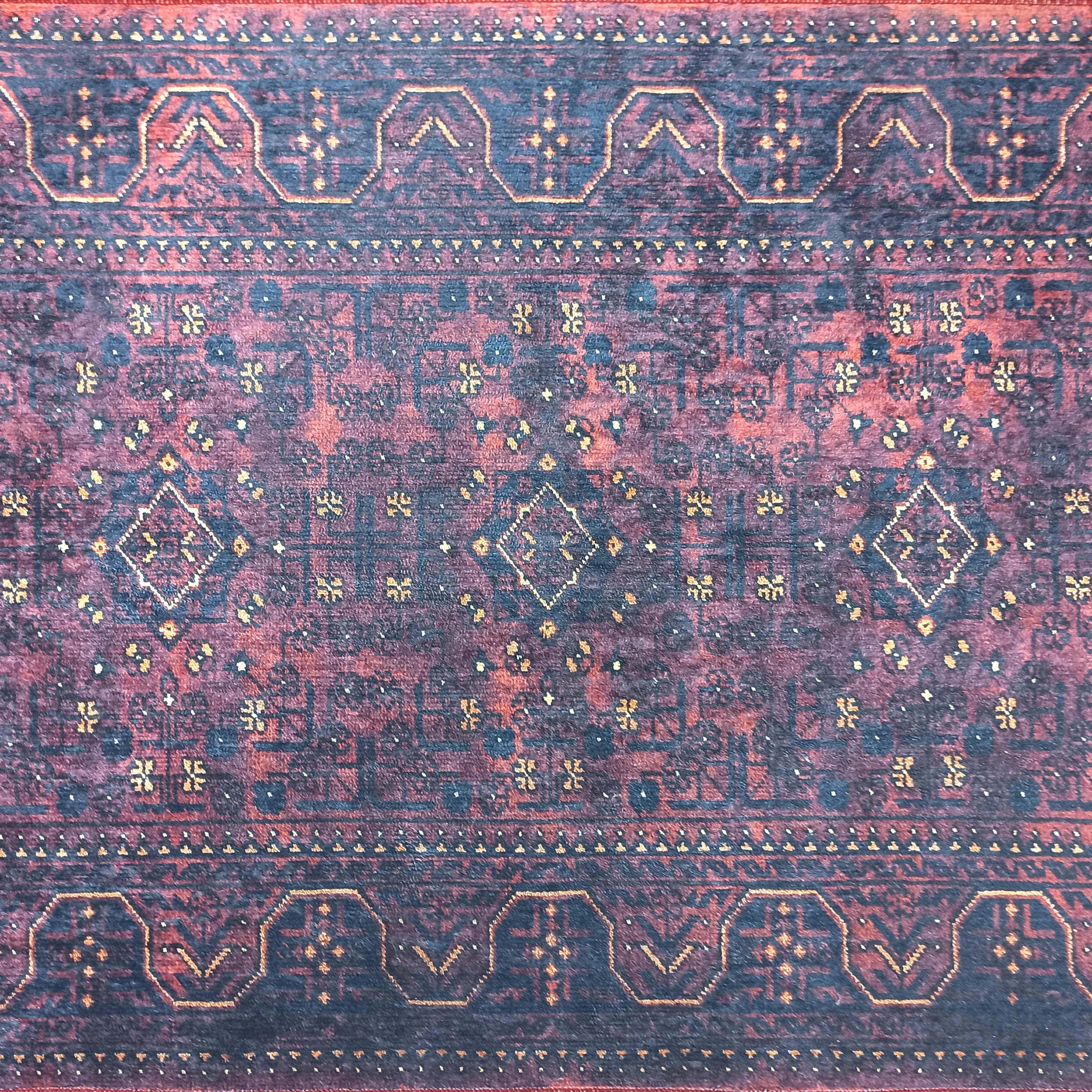 Turkish Oushak Traditional Mid-century Red Navy Blue Rug