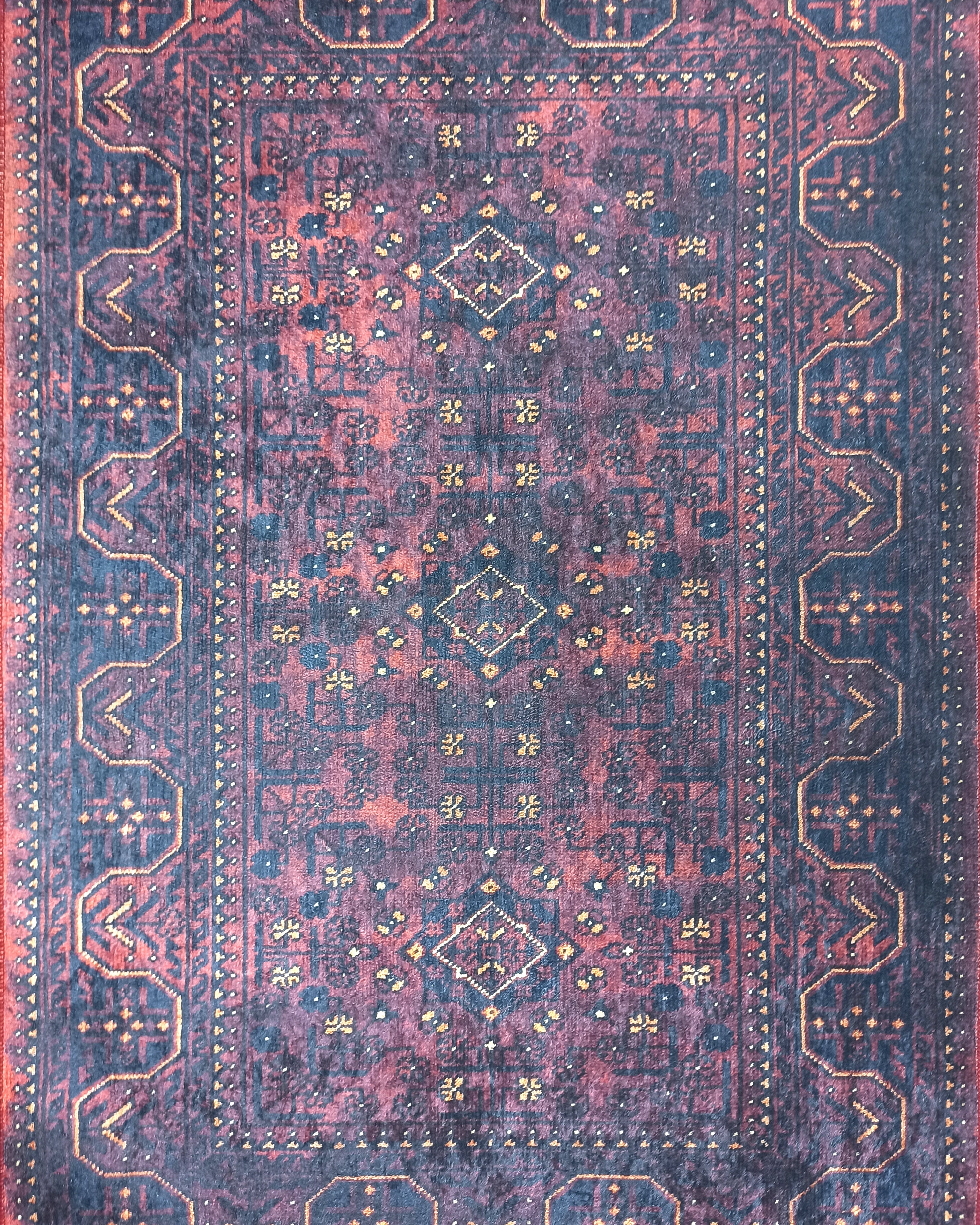 Turkish Oushak Traditional Mid-century Red Navy Blue Rug