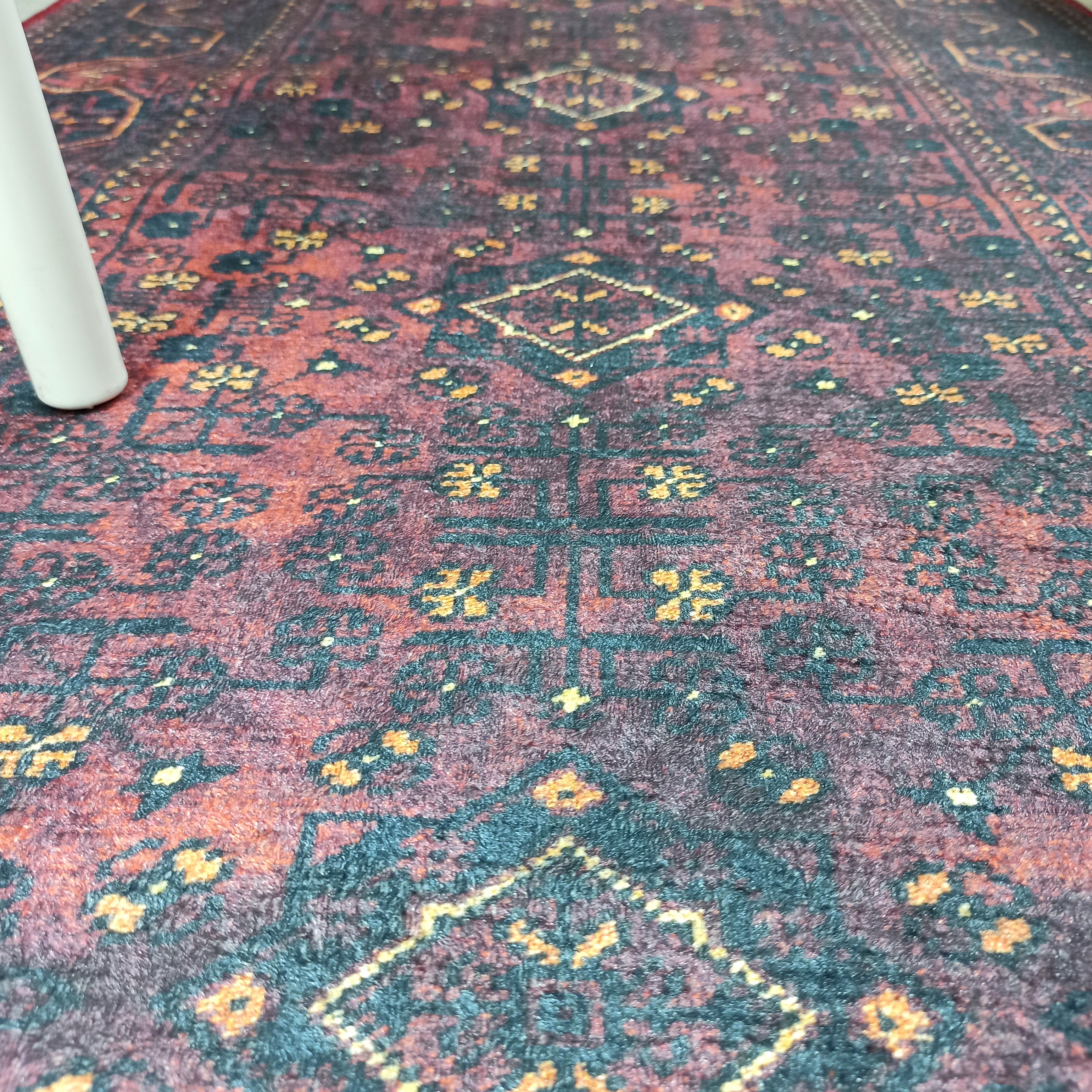 Turkish Oushak Traditional Mid-century Red Navy Blue Rug