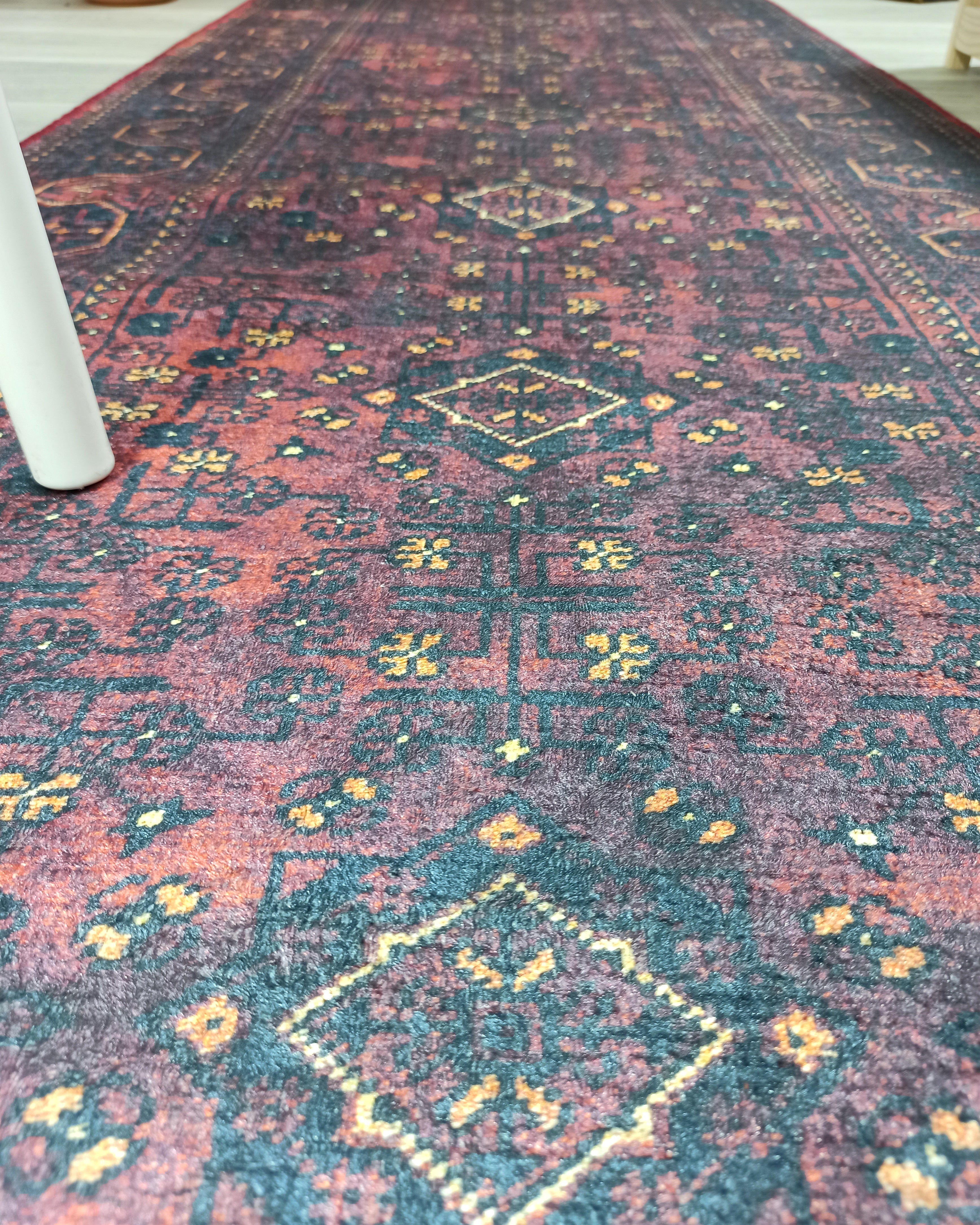 Turkish Oushak Traditional Mid-century Red Navy Blue Rug