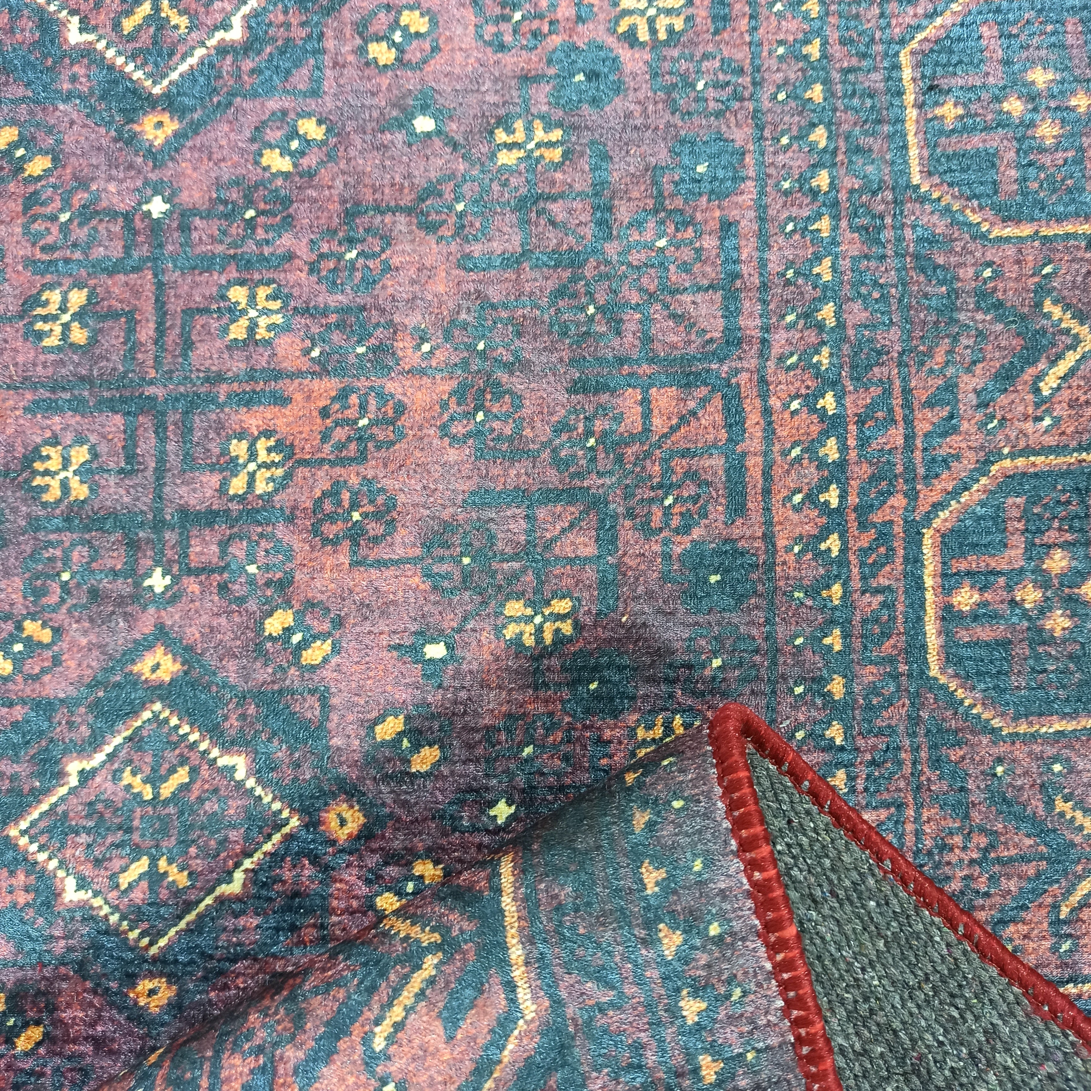 Turkish Oushak Traditional Mid-century Red Navy Blue Rug