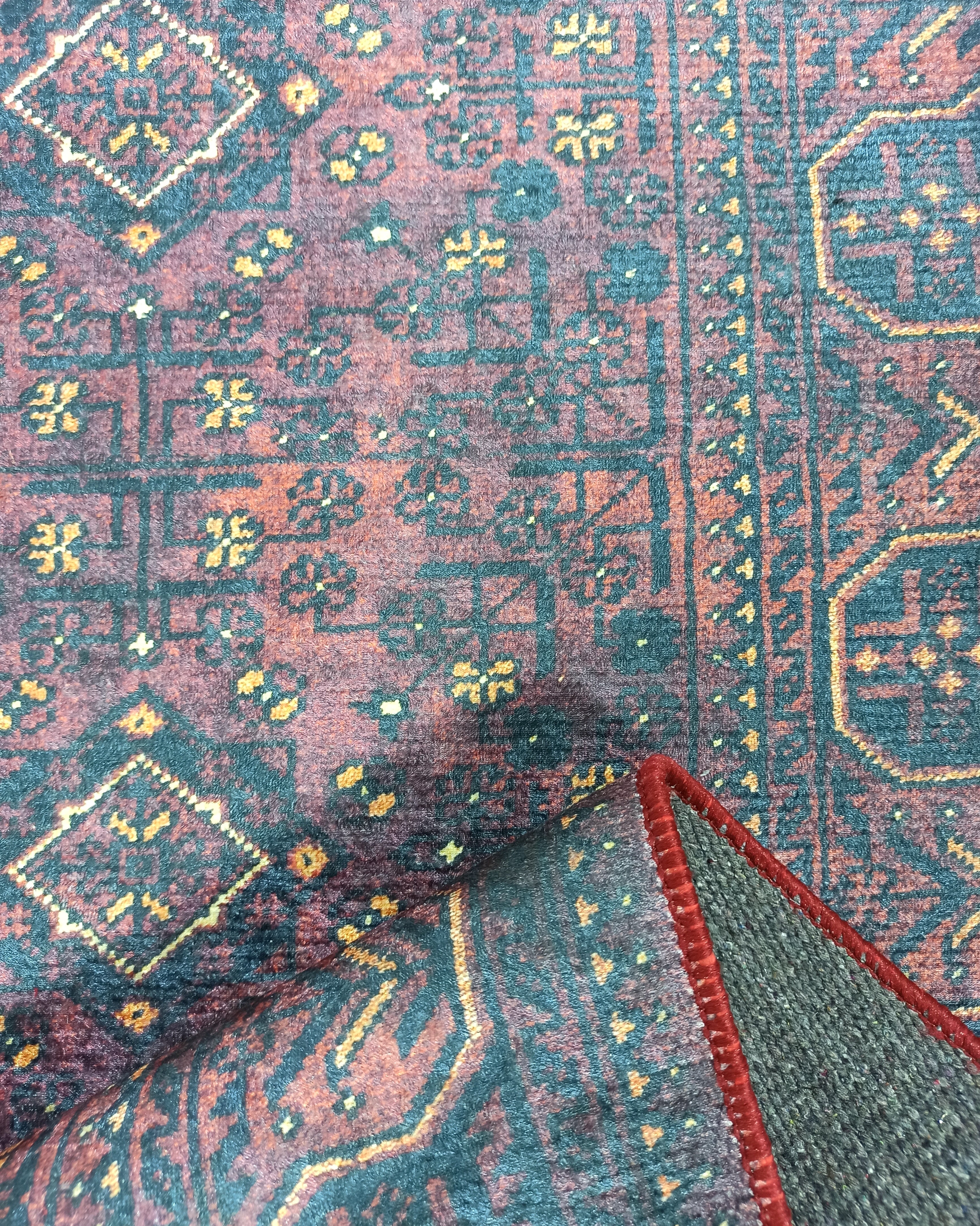 Turkish Oushak Traditional Mid-century Red Navy Blue Rug