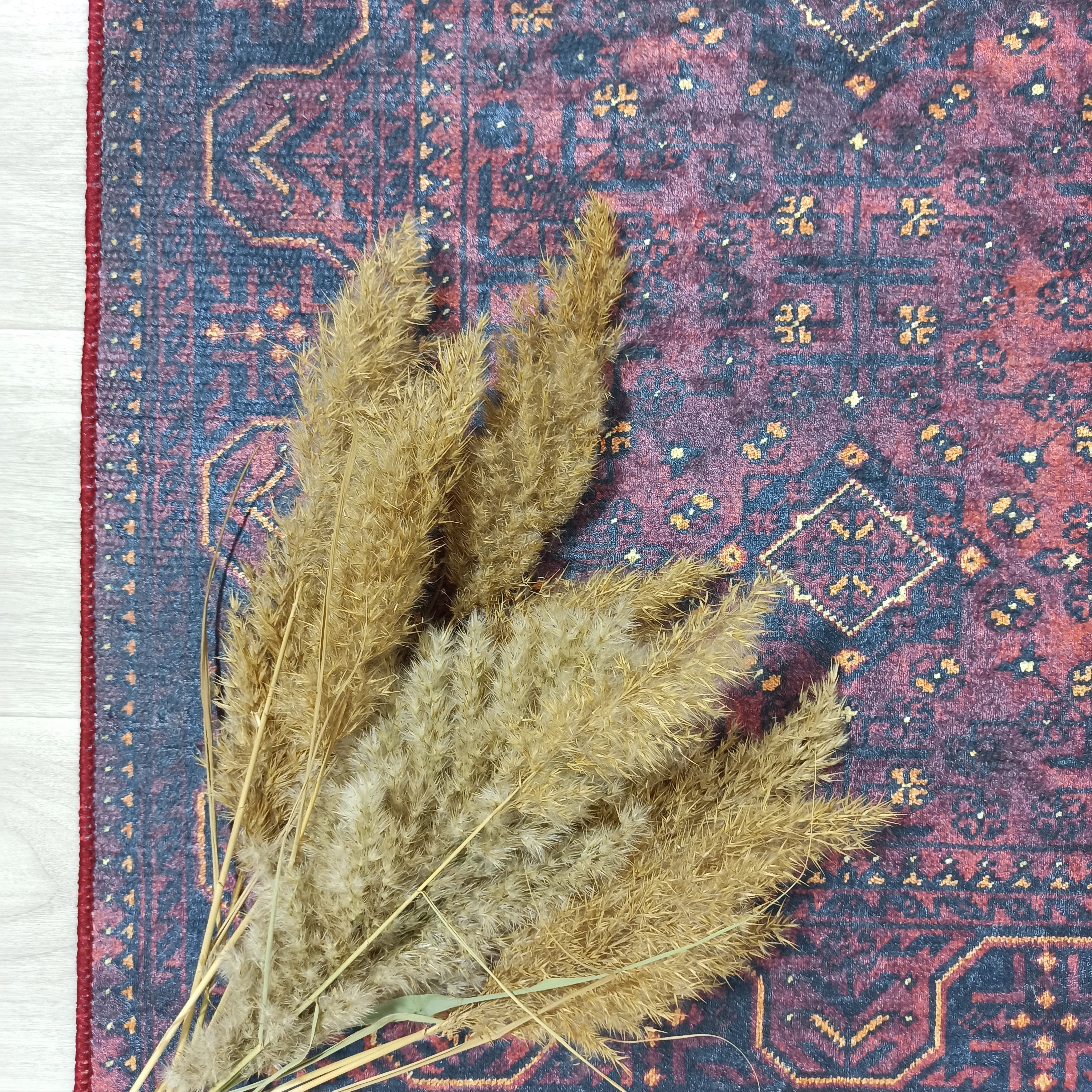 Turkish Oushak Traditional Mid-century Red Navy Blue Rug