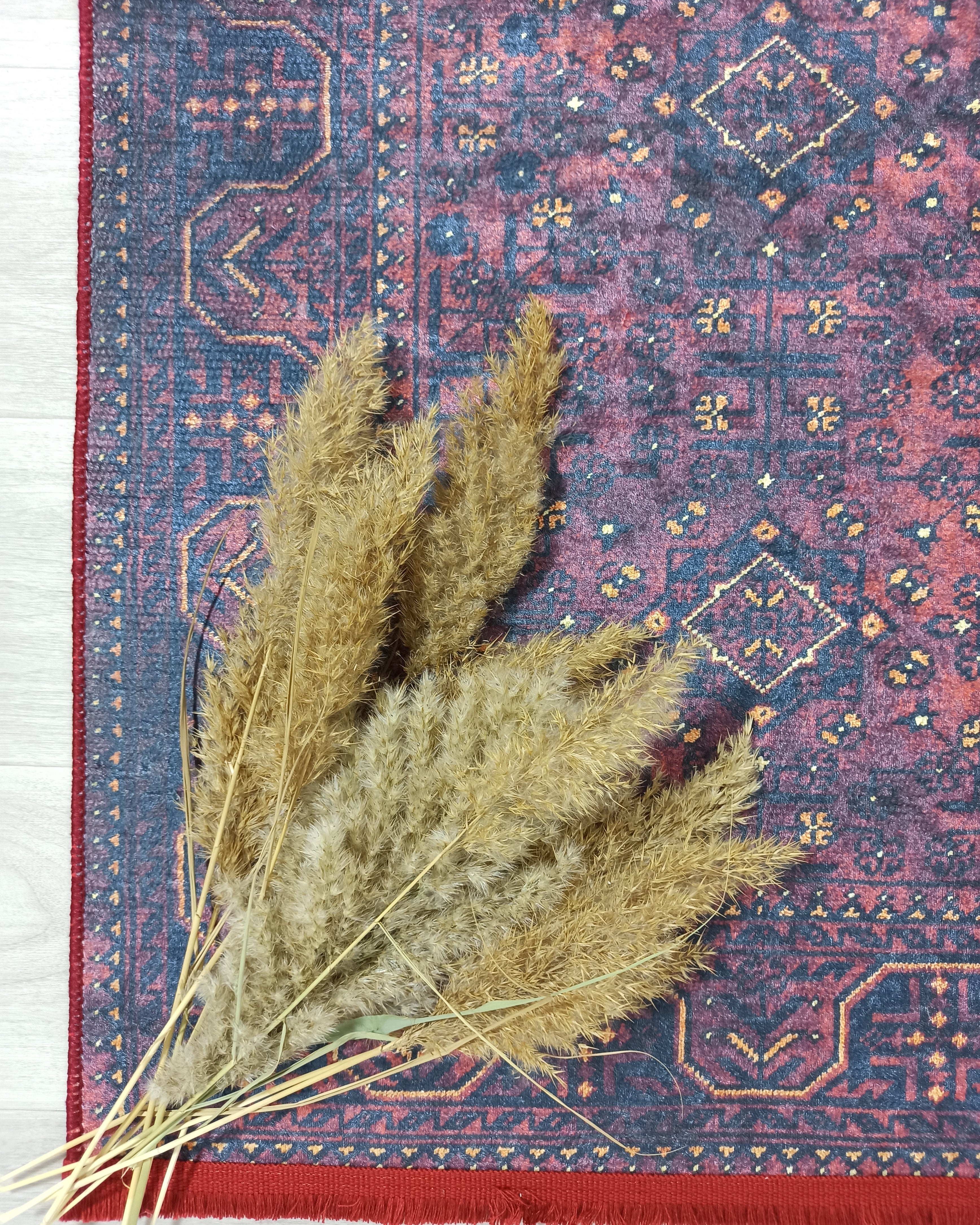 Turkish Oushak Traditional Mid-century Red Navy Blue Rug