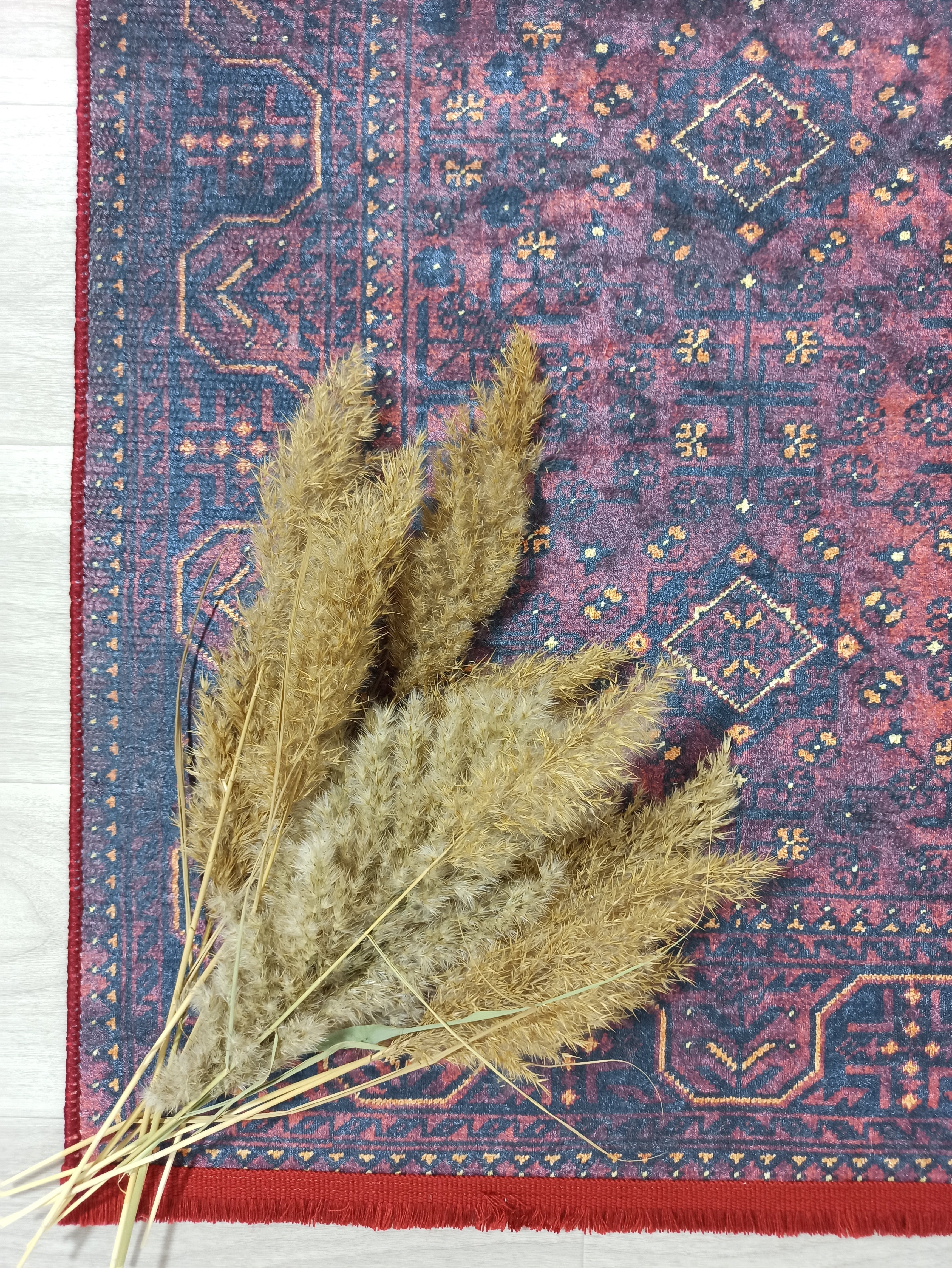 Turkish Oushak Traditional Mid-century Red Navy Blue Rug