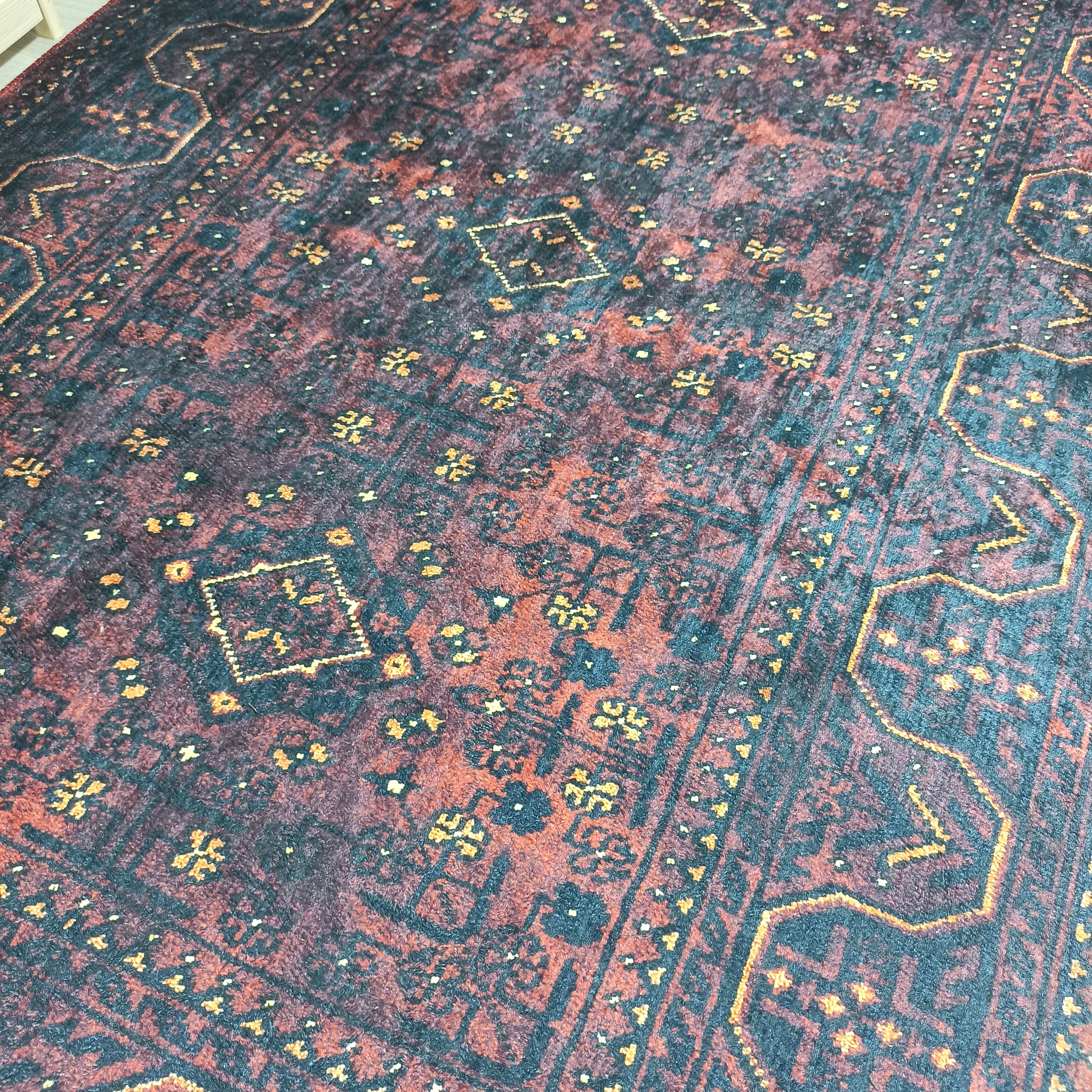 Turkish Oushak Traditional Mid-century Red Navy Blue Rug