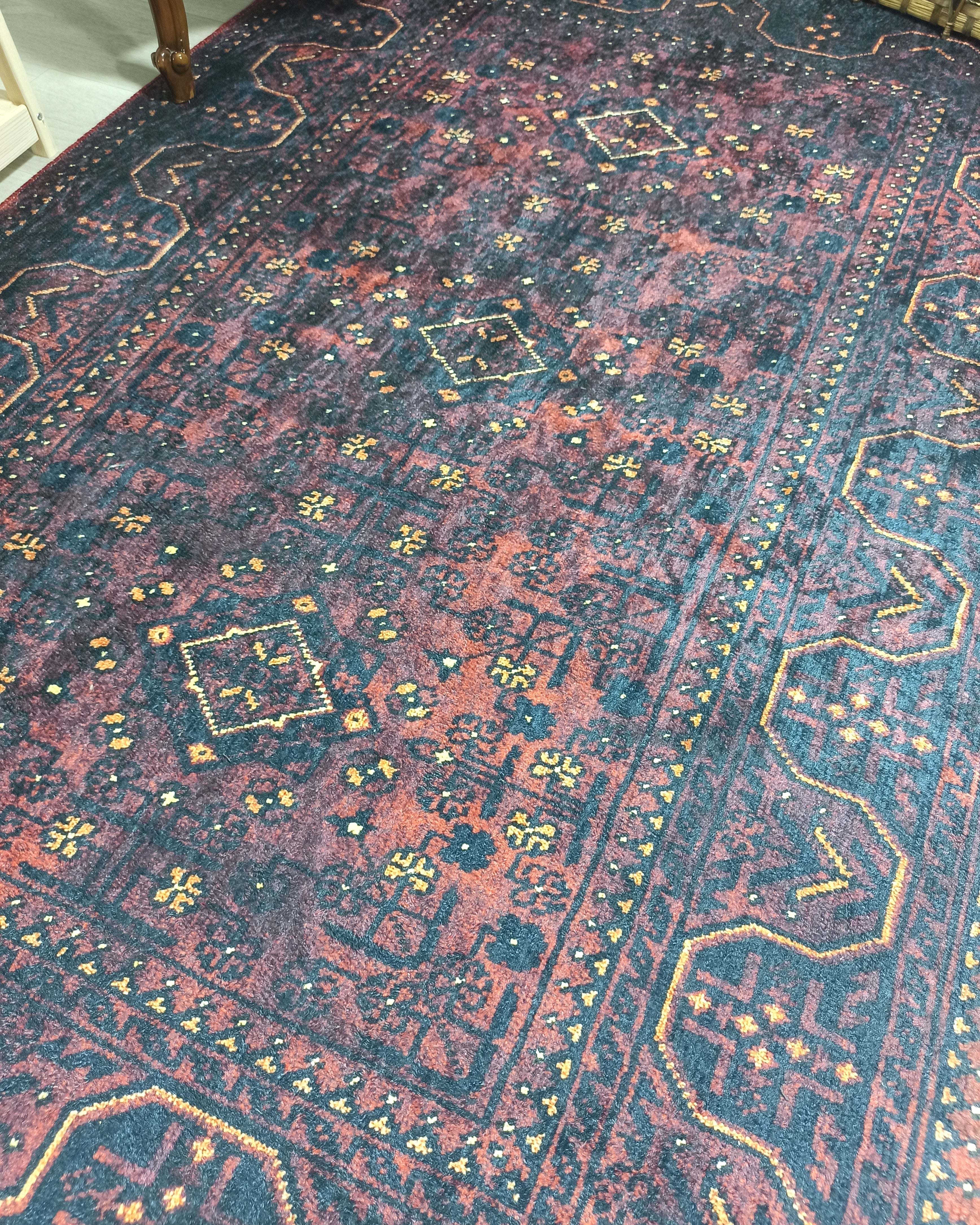 Turkish Oushak Traditional Mid-century Red Navy Blue Rug
