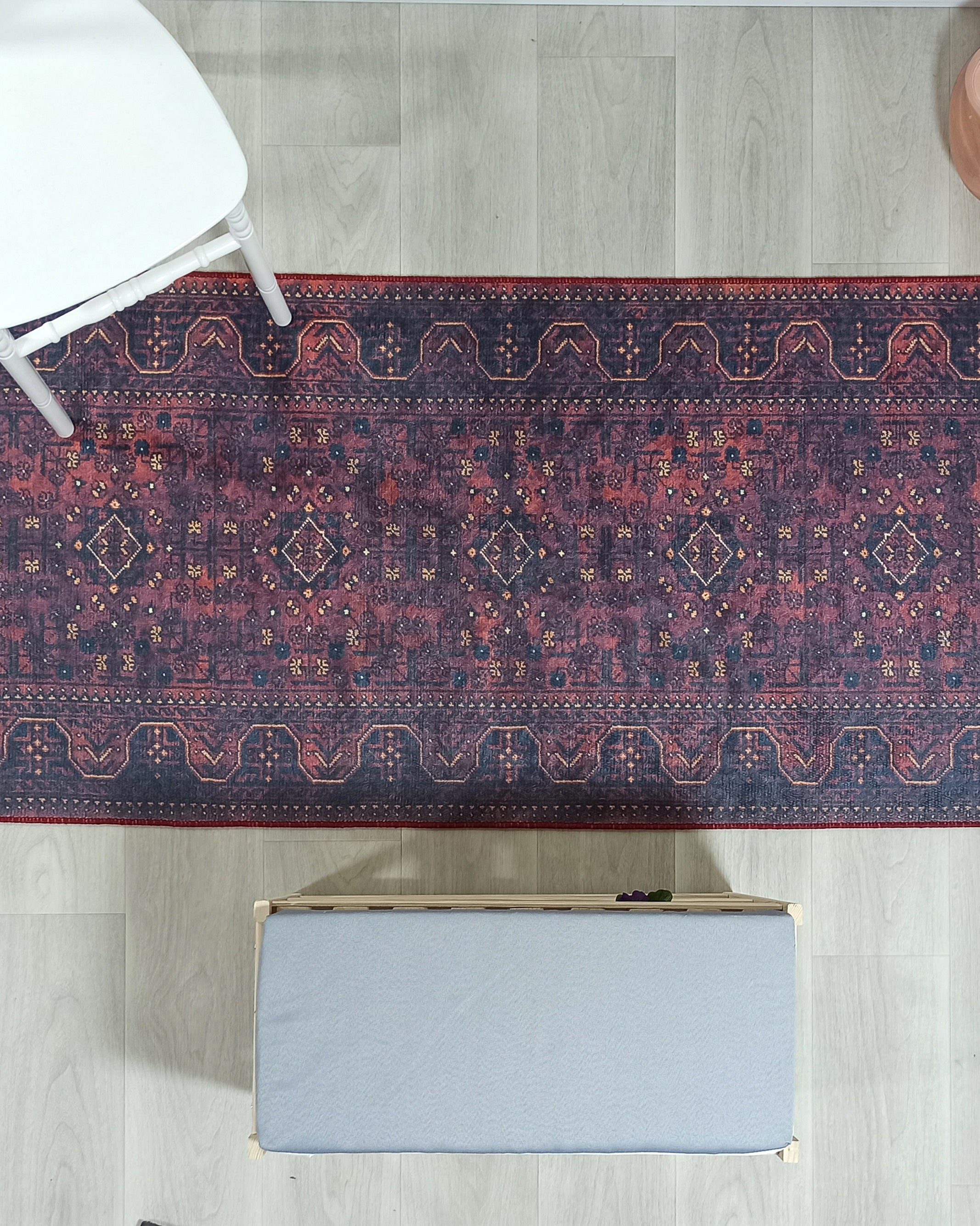 Turkish Oushak Traditional Mid-century Red Navy Blue Rug