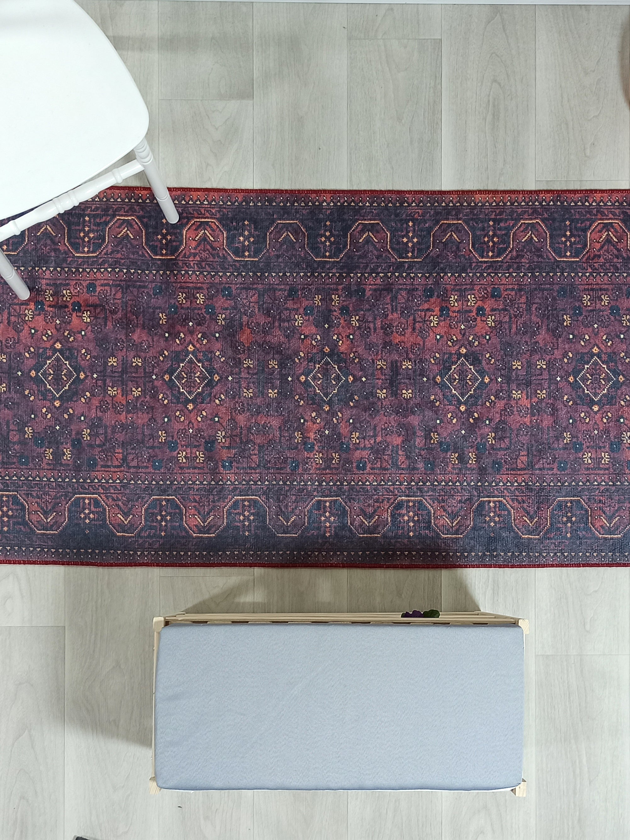 Turkish Oushak Traditional Mid-century Red Navy Blue Rug