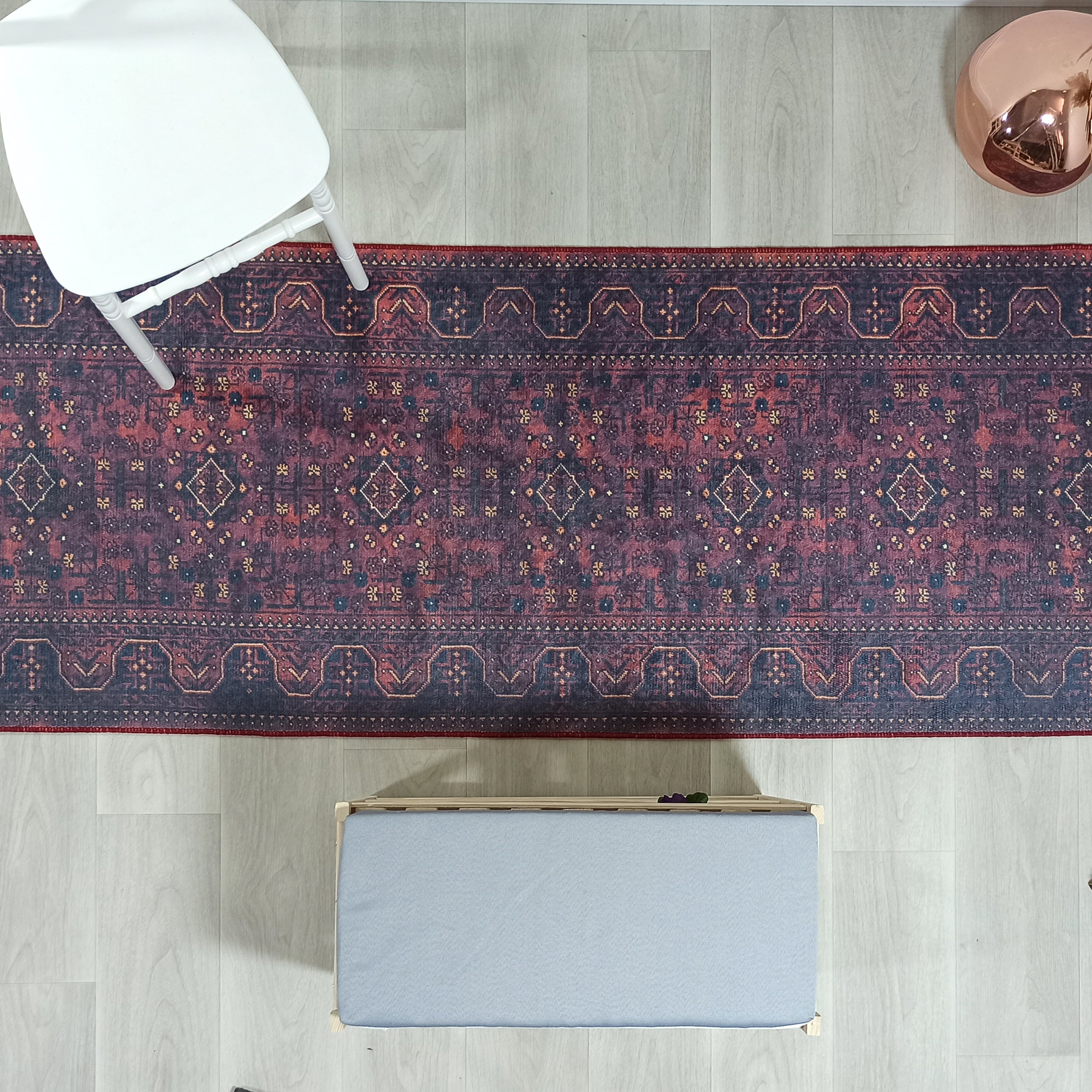 Turkish Oushak Traditional Mid-century Red Navy Blue Rug