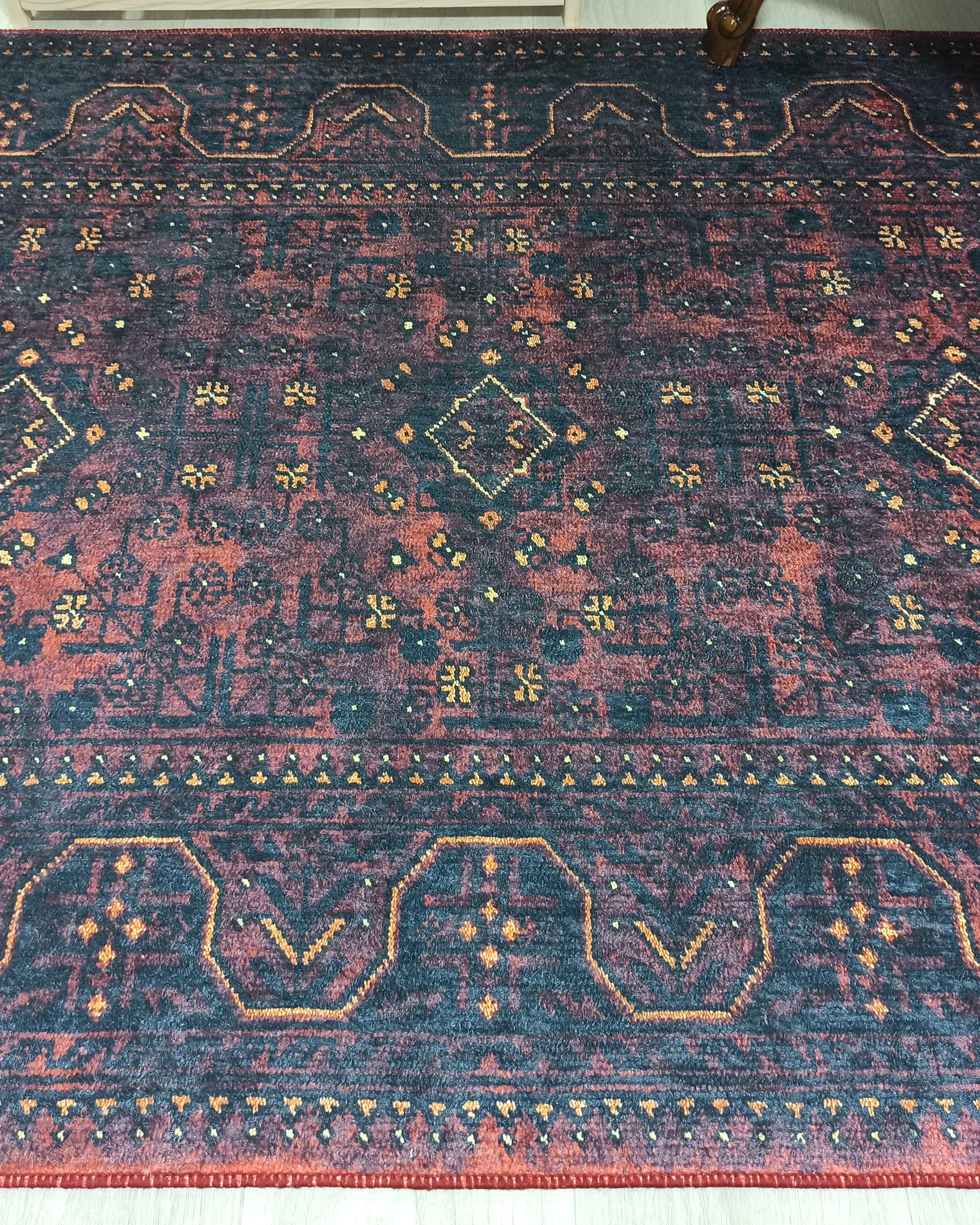 Turkish Oushak Traditional Mid-century Red Navy Blue Rug