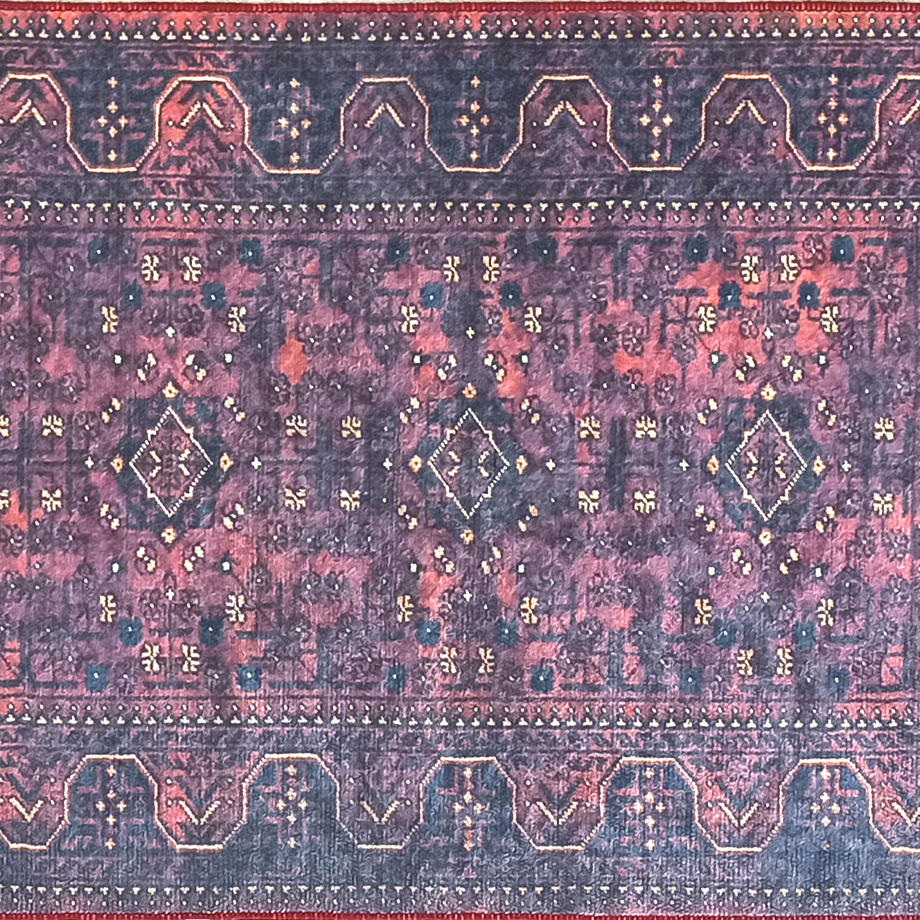 Turkish Oushak Traditional Mid-century Red Navy Blue Rug