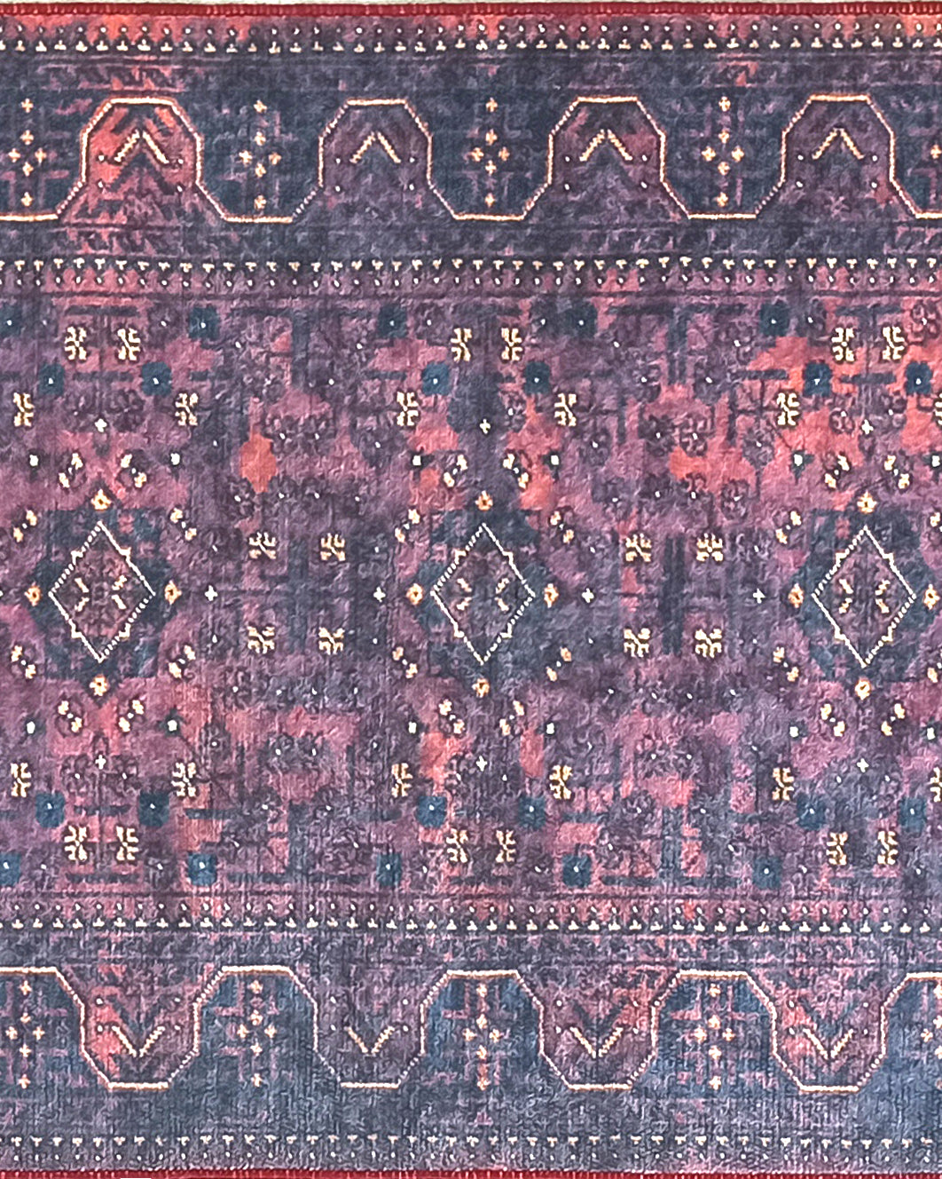 Turkish Oushak Traditional Mid-century Red Navy Blue Rug