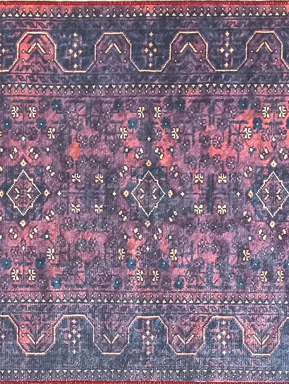 Turkish Oushak Traditional Mid-century Red Navy Blue Rug