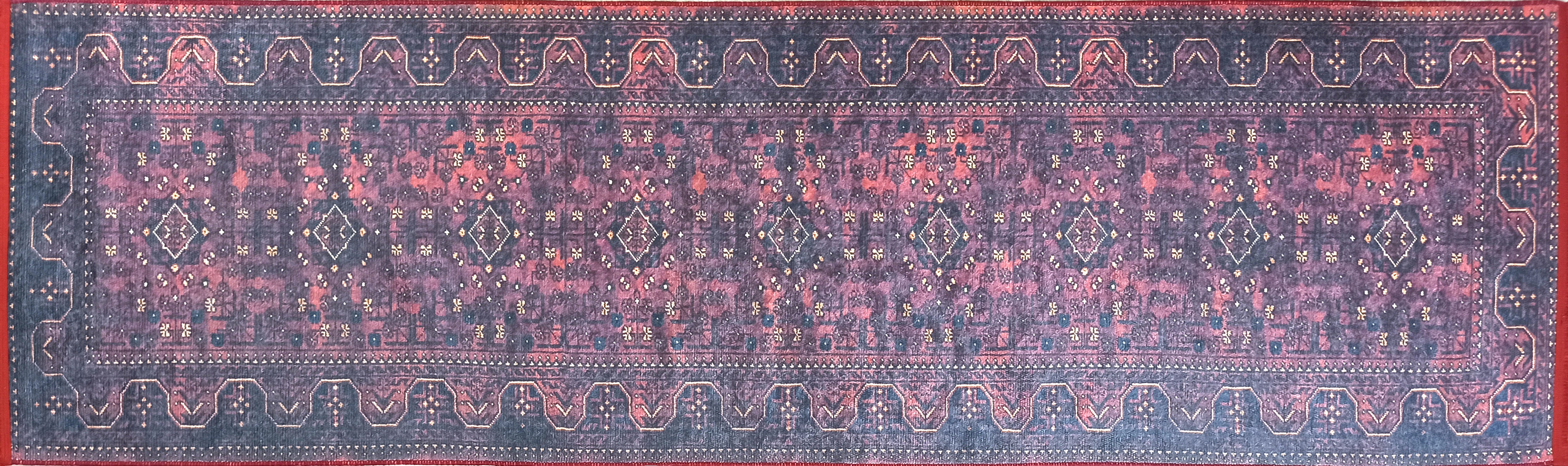Turkish Oushak Traditional Mid-century Red Navy Blue Rug