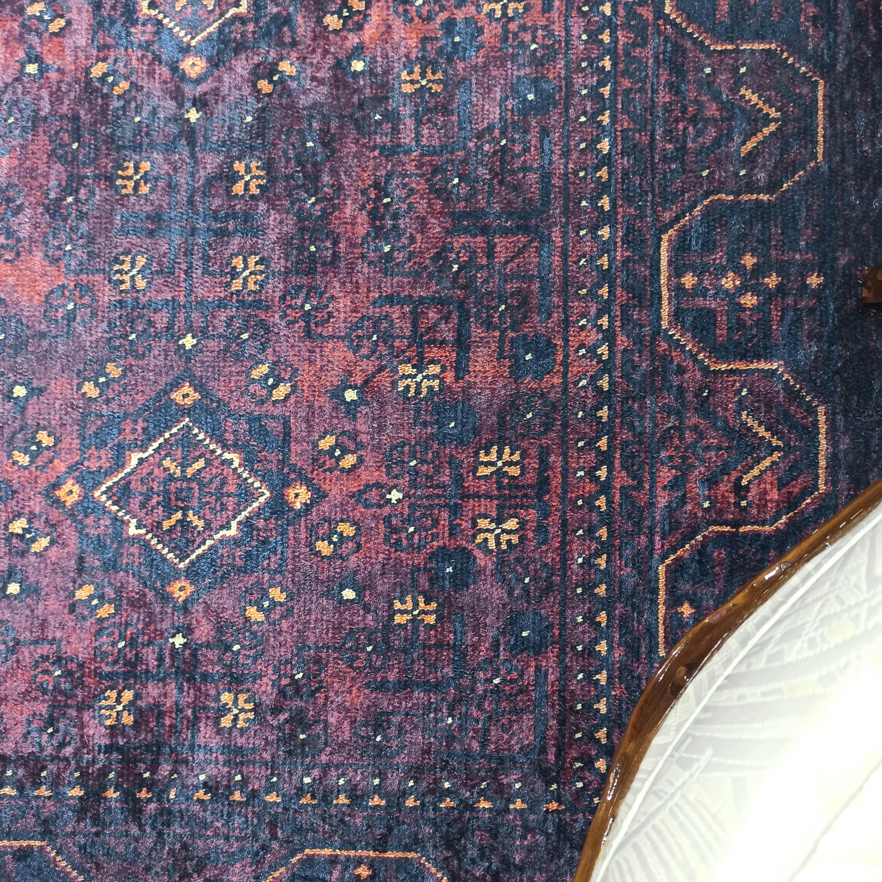 Turkish Oushak Traditional Mid-century Red Navy Blue Rug