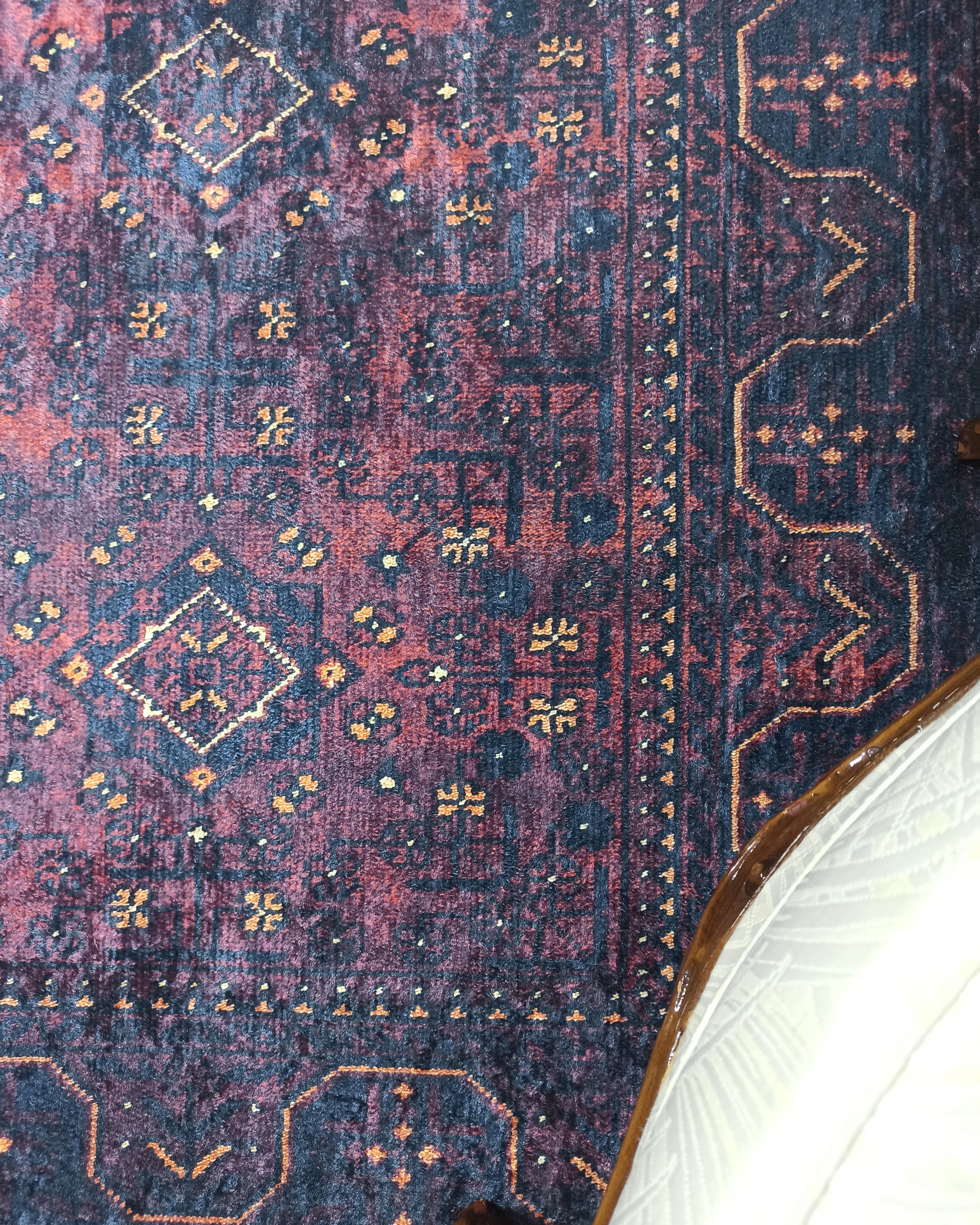 Turkish Oushak Traditional Mid-century Red Navy Blue Rug