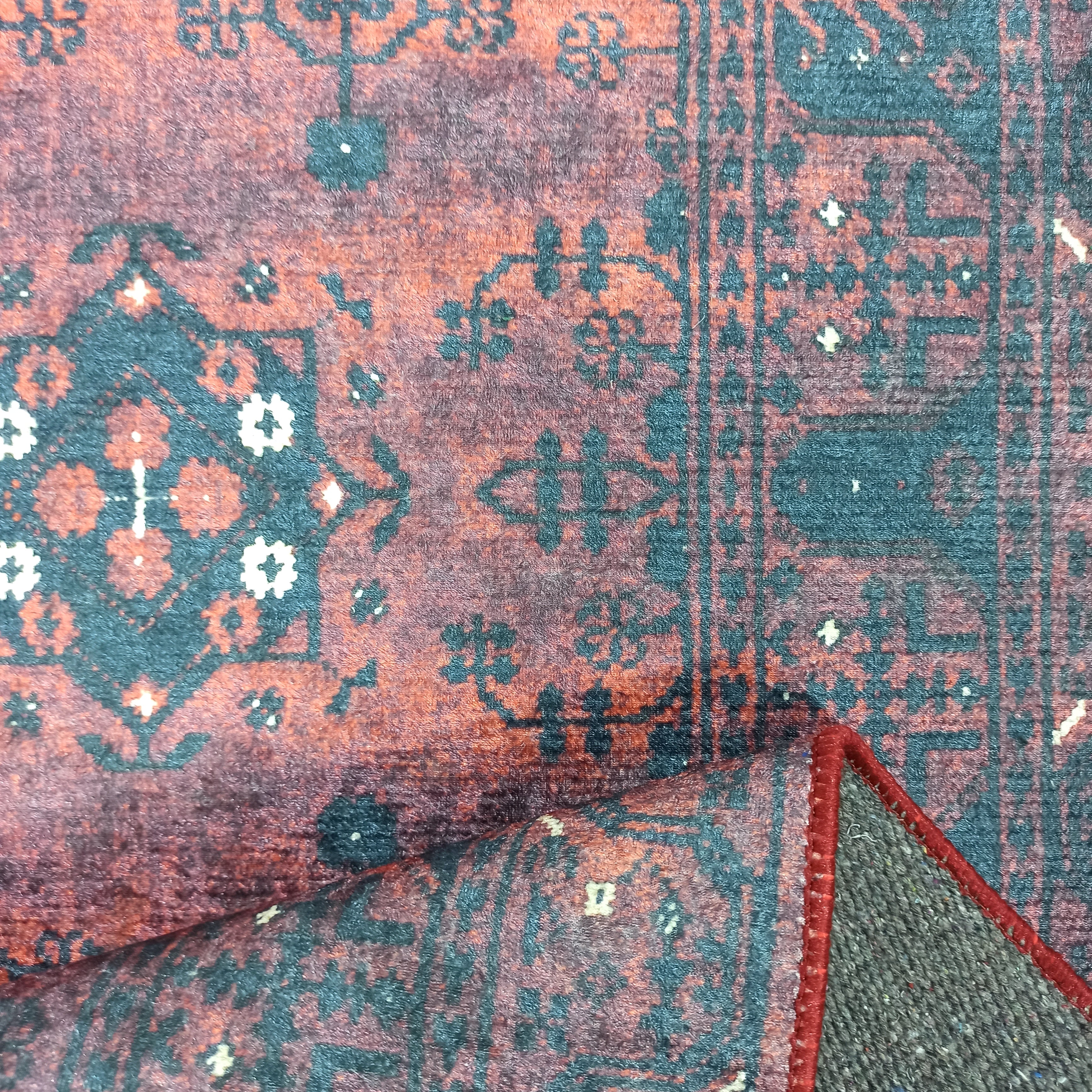 Turkish Oushak Farmhouse Decor Red Navy Blue Rug