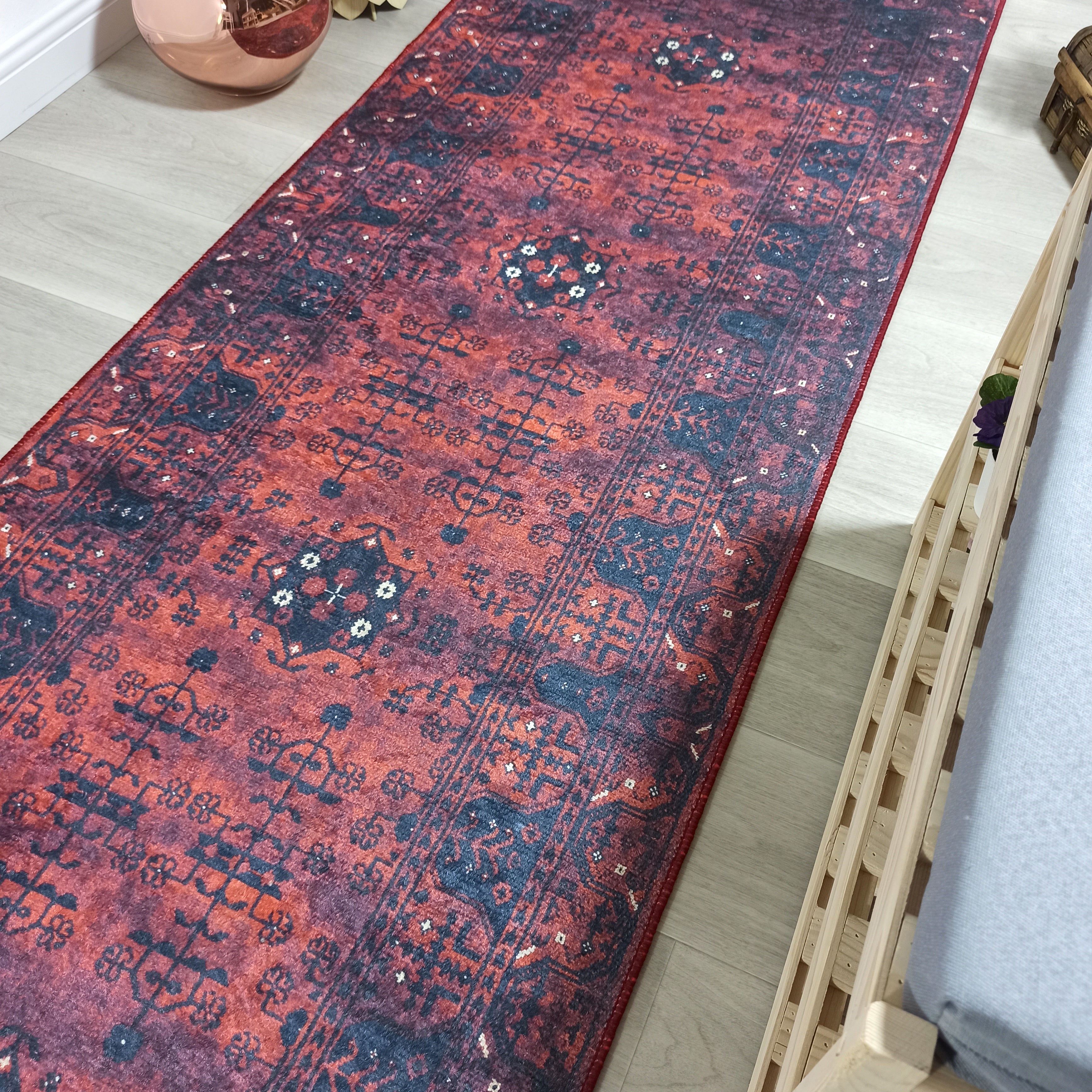 Turkish Oushak Farmhouse Decor Red Navy Blue Rug