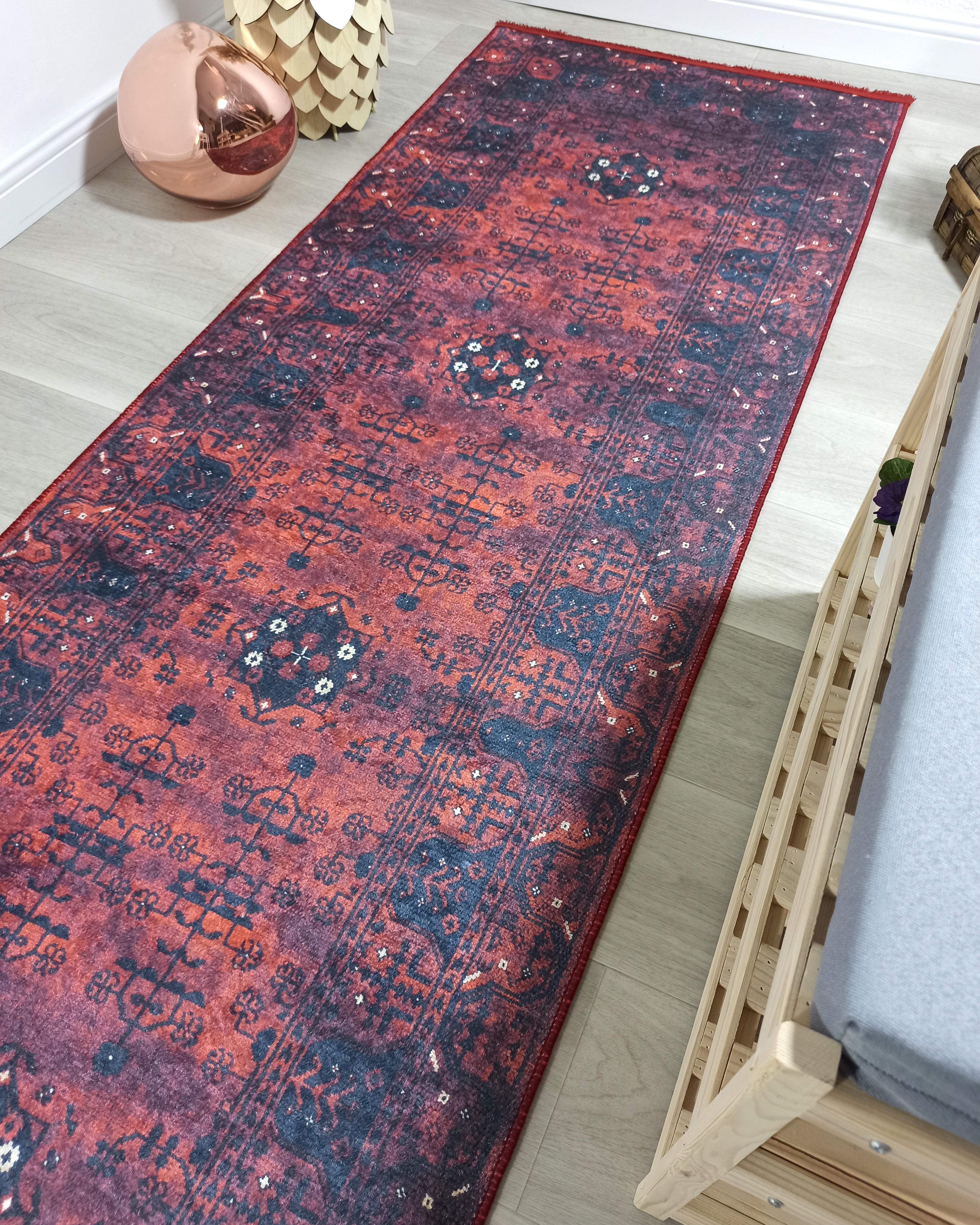 Turkish Oushak Farmhouse Decor Red Navy Blue Rug